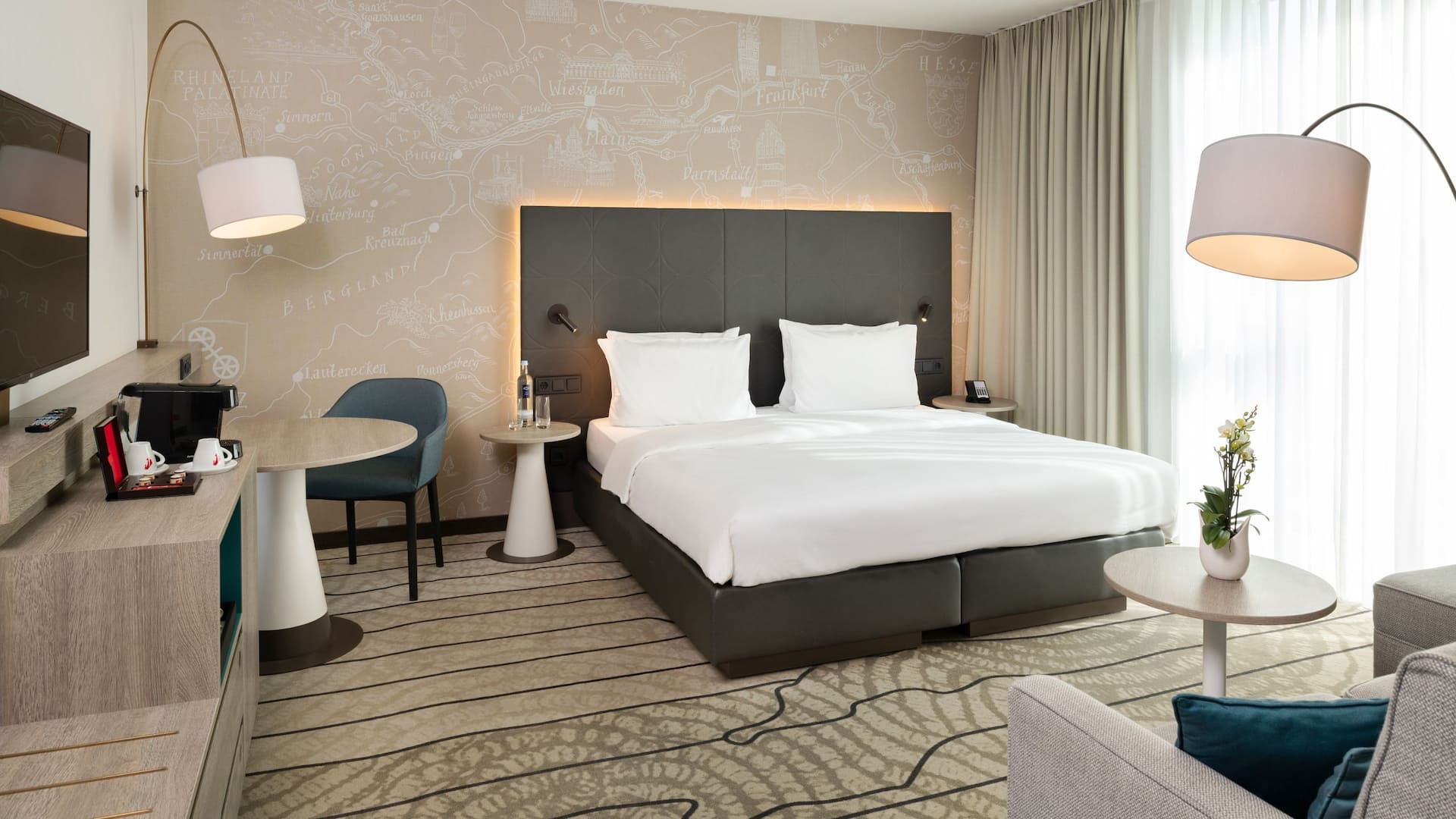 Premium room with king-size bed and sofa bed at Hyatt Place Frankfurt Airport