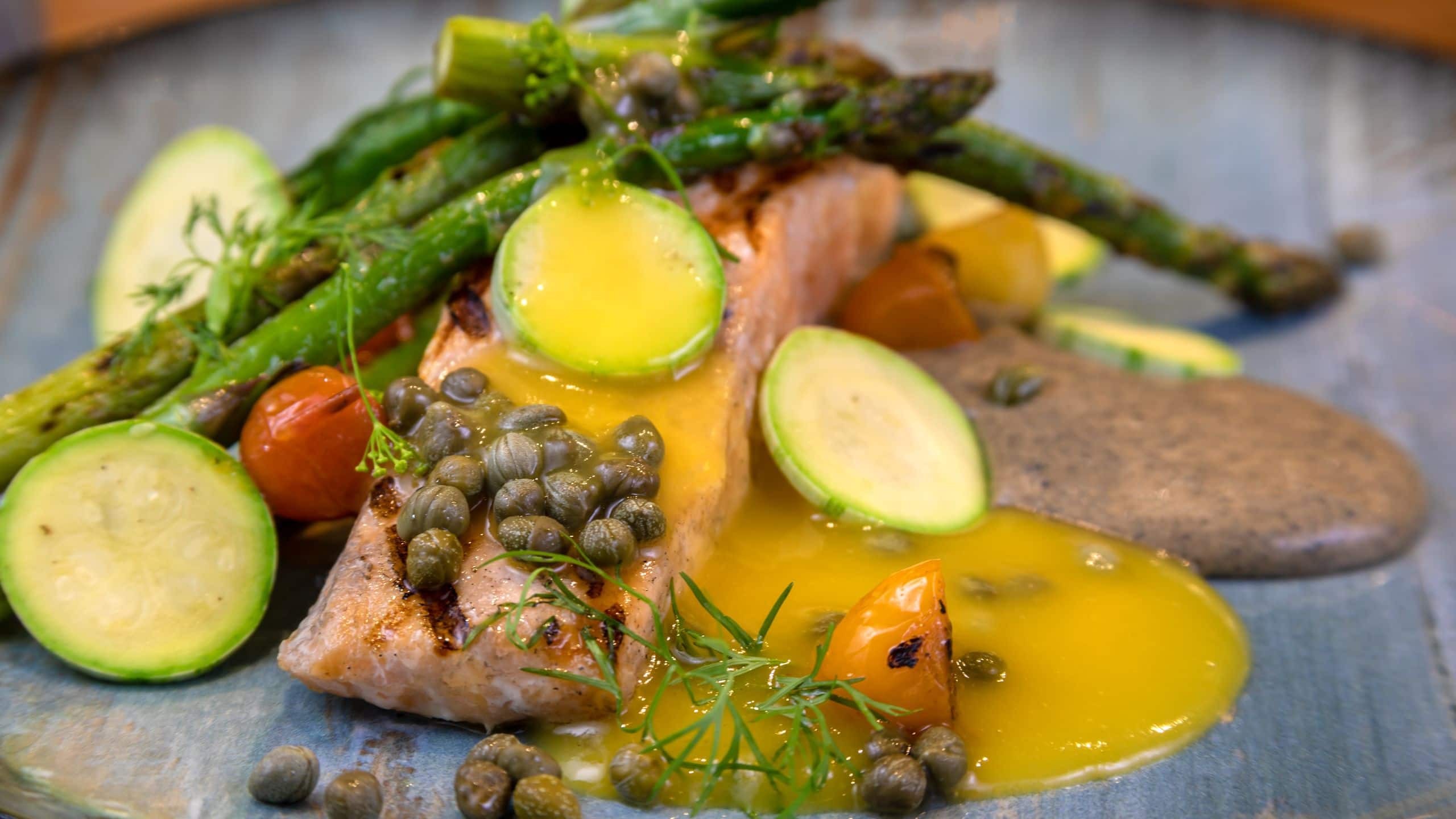 Hyatt Centric San Salvador Salmon Capers Asparagus