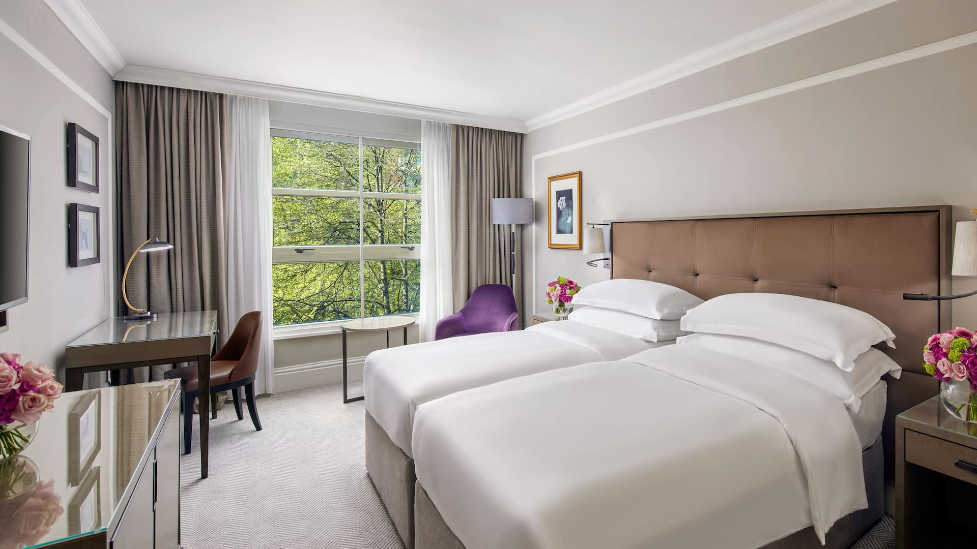 4 of 7 Hyatt Regency London - The Churchill Twin Garden View Guestroom Beds And Window