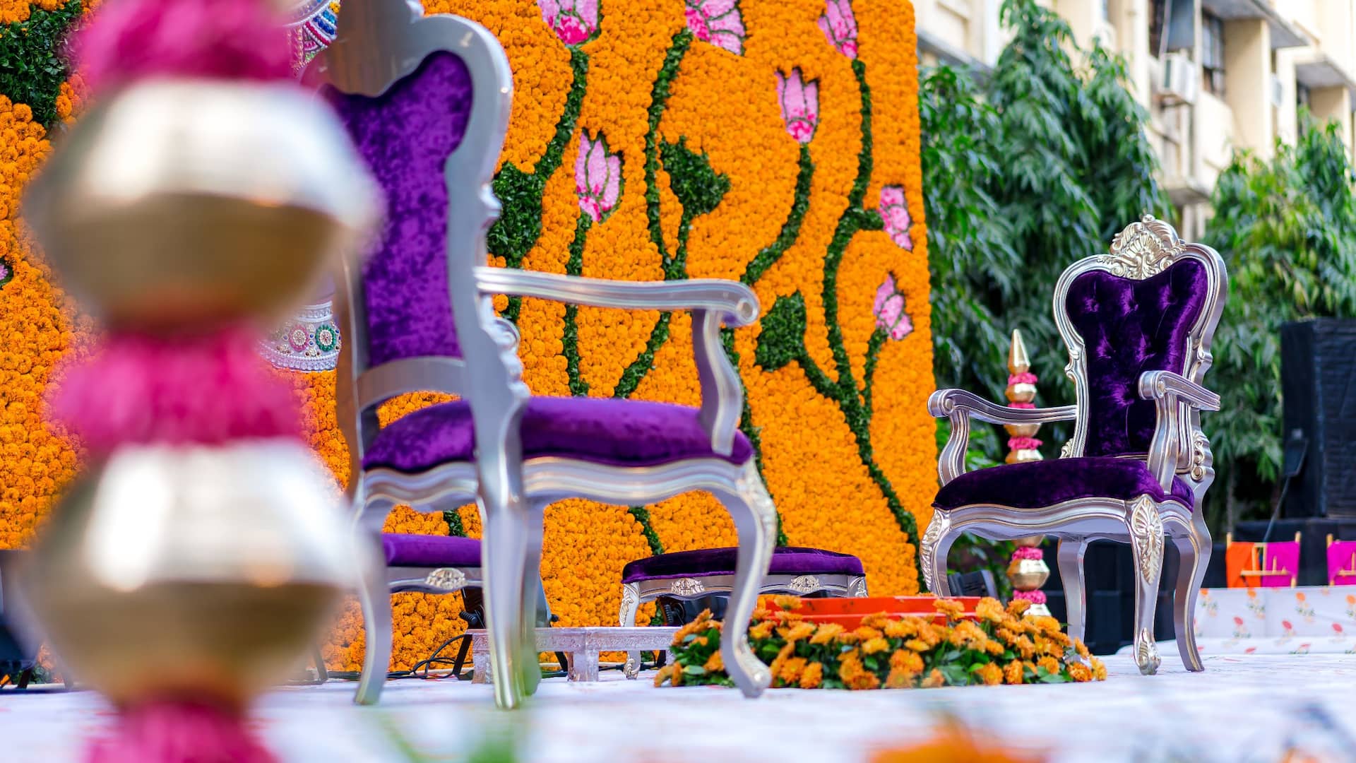 Hyatt Regency Ahmedabad Indian Wedding Ceremony Chairs Close-up