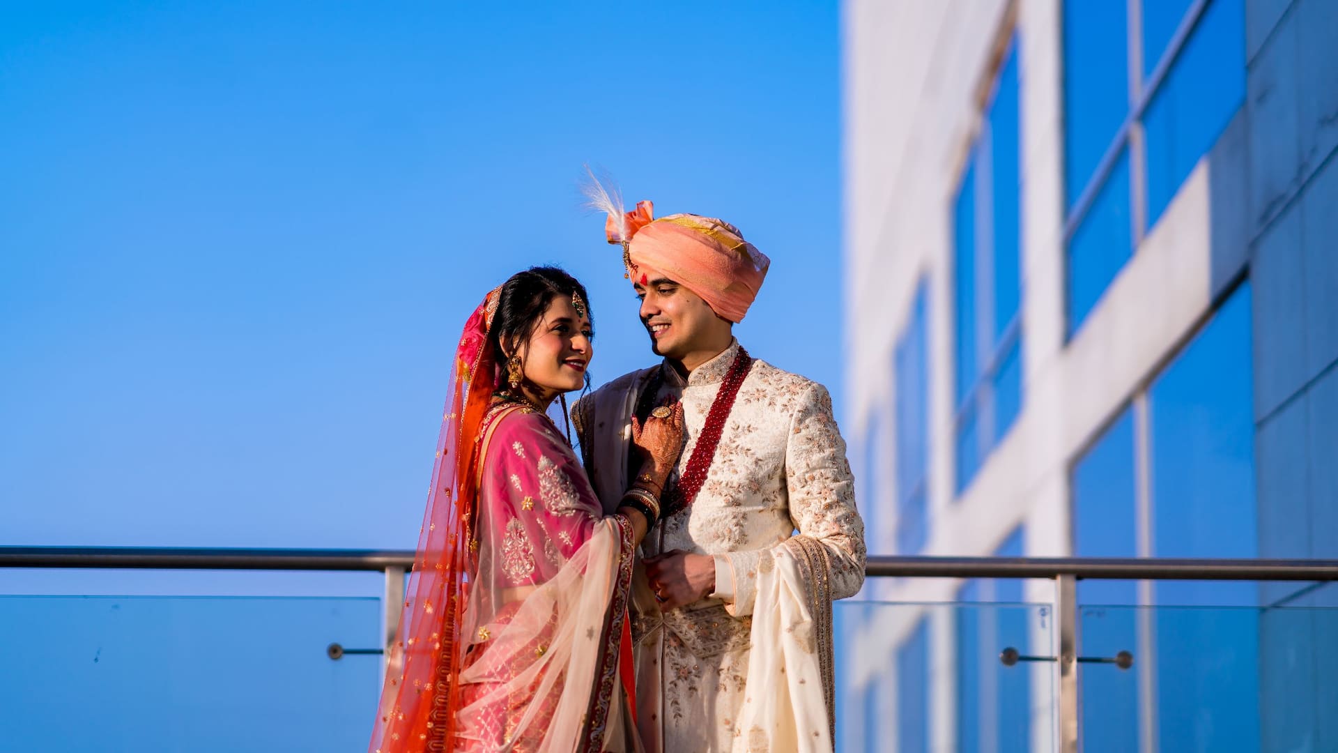 Hyatt Regency Ahmedabad Indian Wedding Couple Terrace Views
