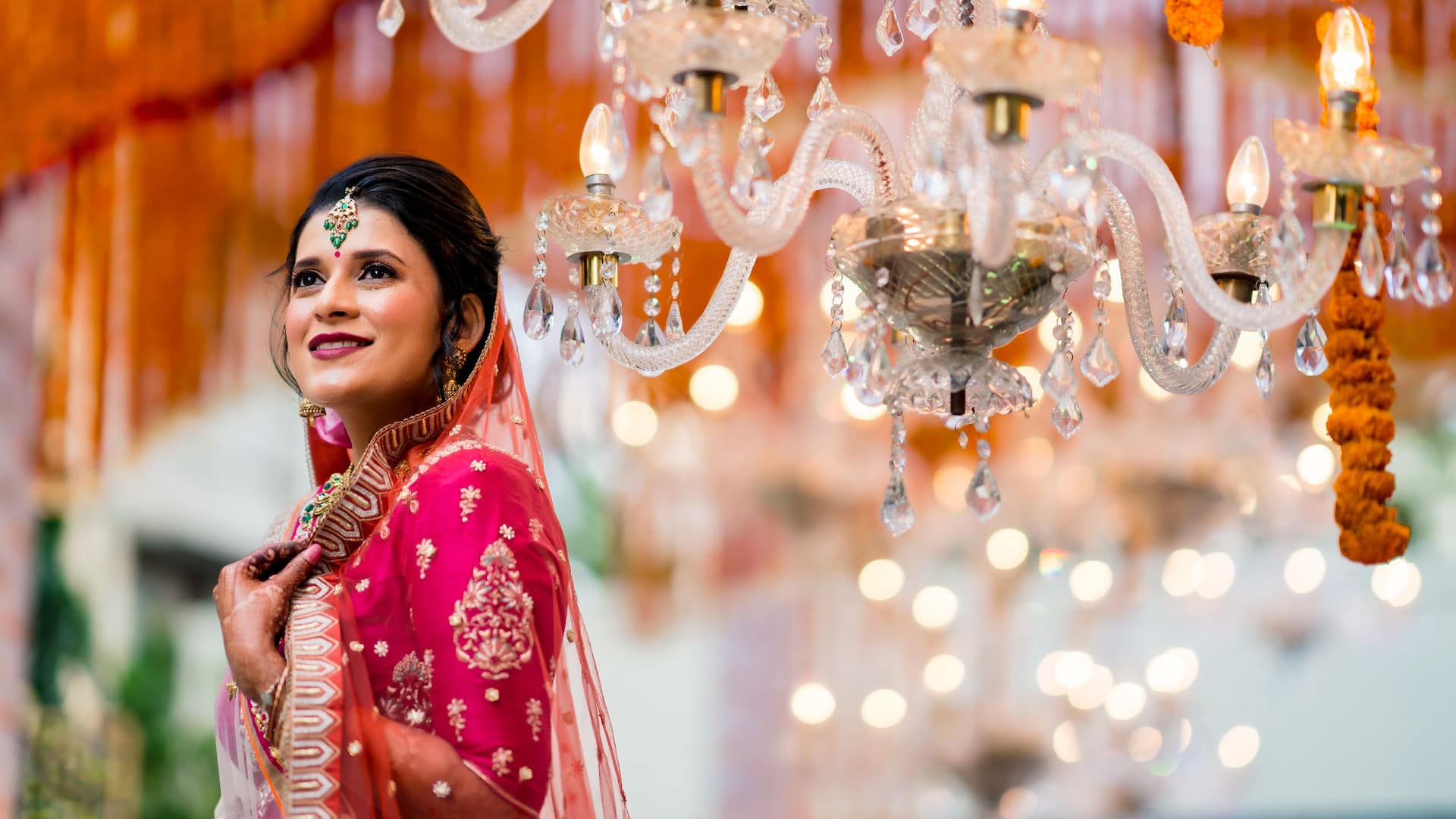 Hyatt Regency Ahmedabad Indian Wedding Event Bride Chandelier