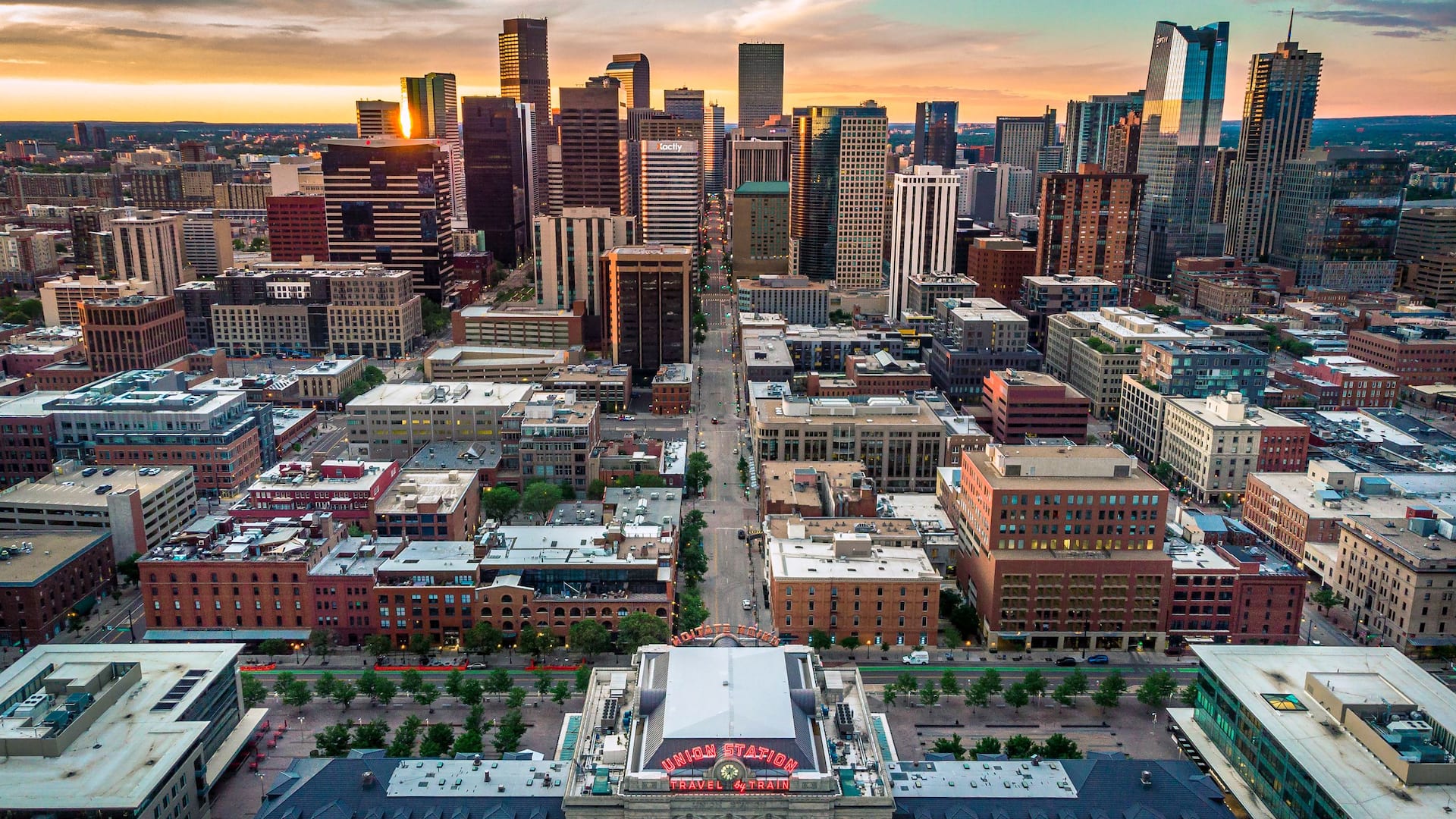 Hyatt Regency Denver at Colorado Convention Center Downtown Denver Skyline At Sunrise