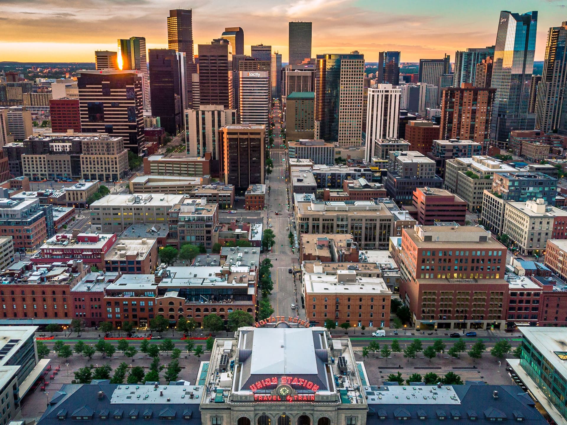 Hyatt Regency Denver at Colorado Convention Center Downtown Denver Skyline At Sunrise