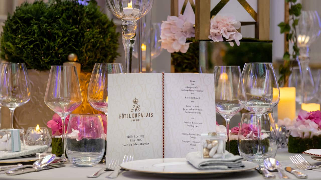 Wedding Table Menu Plate Wine Glasses 