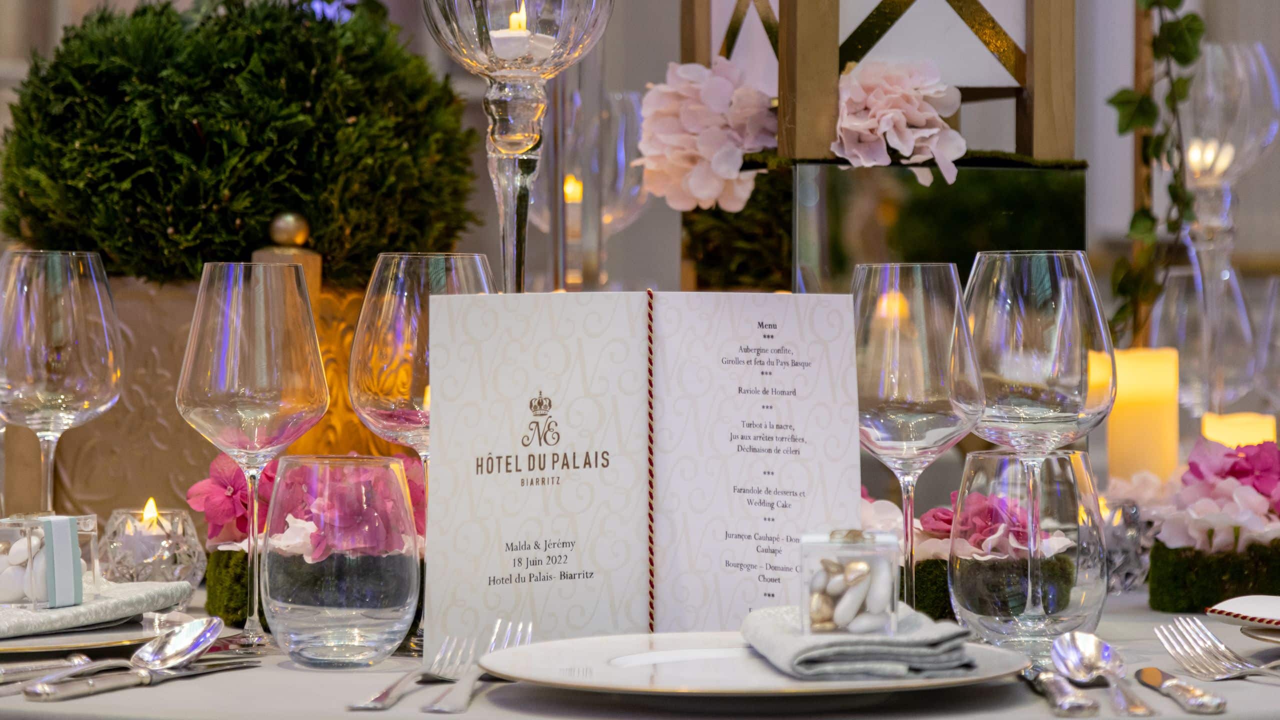 1 of 3 Hôtel du Palais Biarritz Wedding Table Menu Plate Wine Glasses