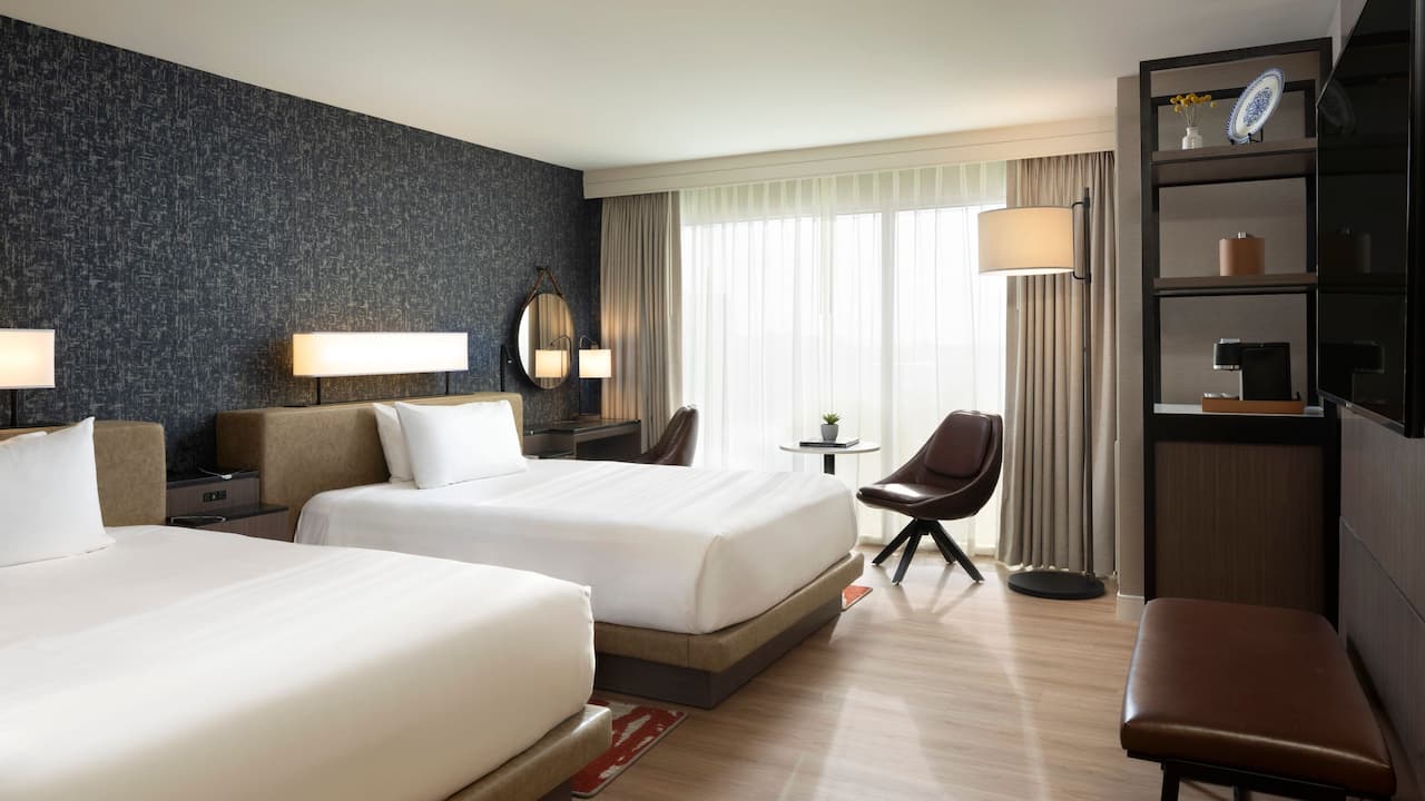 two bed hotel room inside Hyatt Regency San Antonio Riverwalk