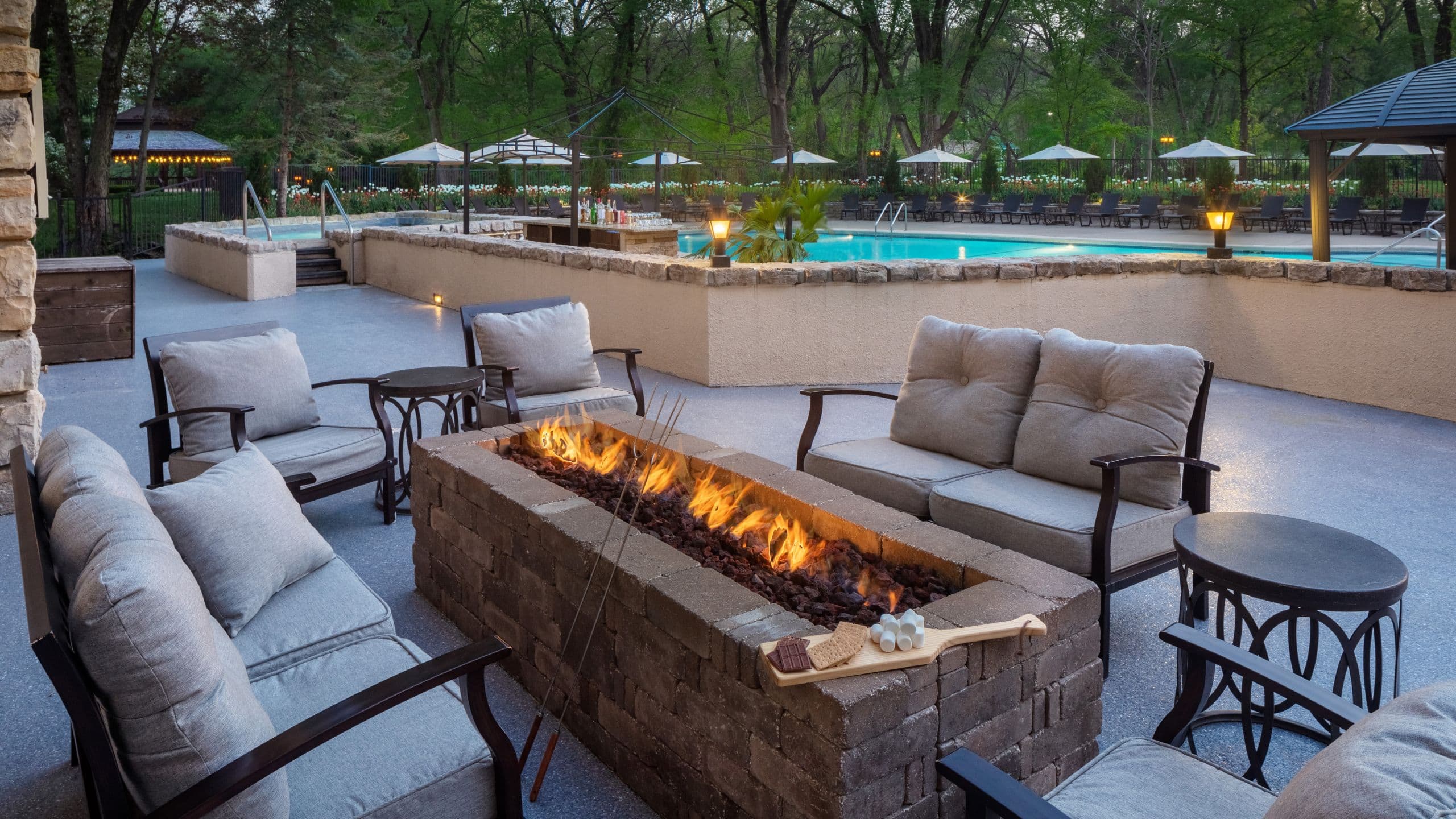 The Elms Hotel & Spa Pool Deck Fire Pit