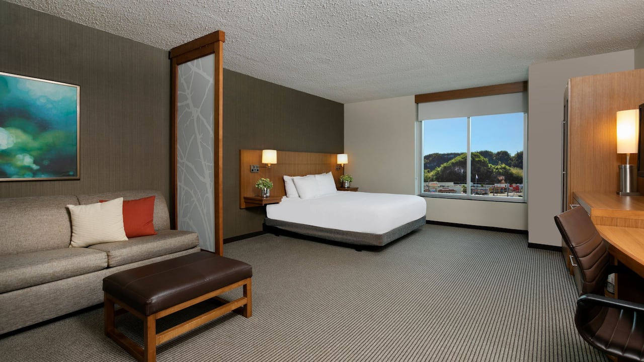King Bed High Floor guest room with desk and sofa bed 