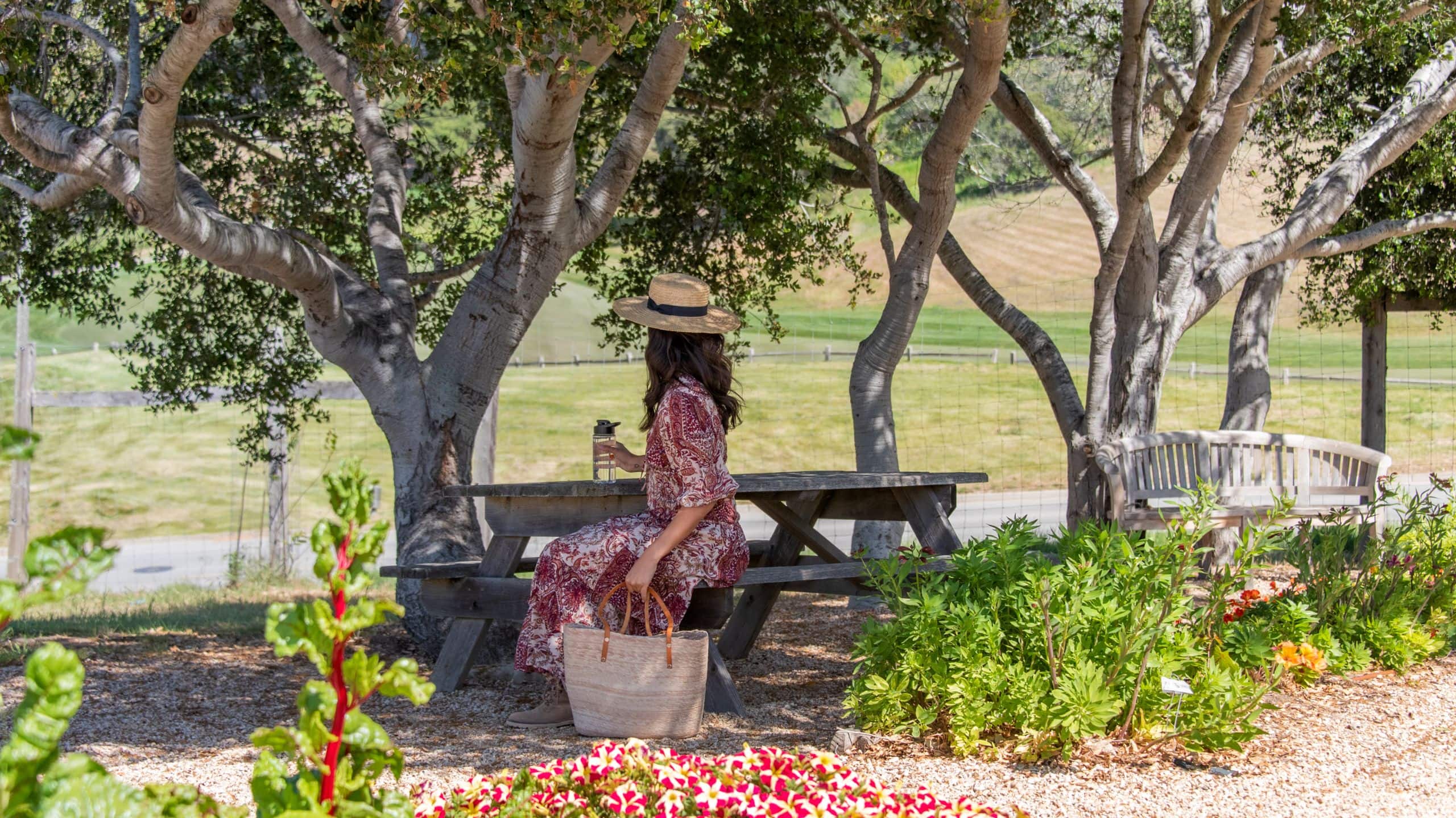 Carmel Valley Ranch Organic Garden Woman Sitting Picnic Table