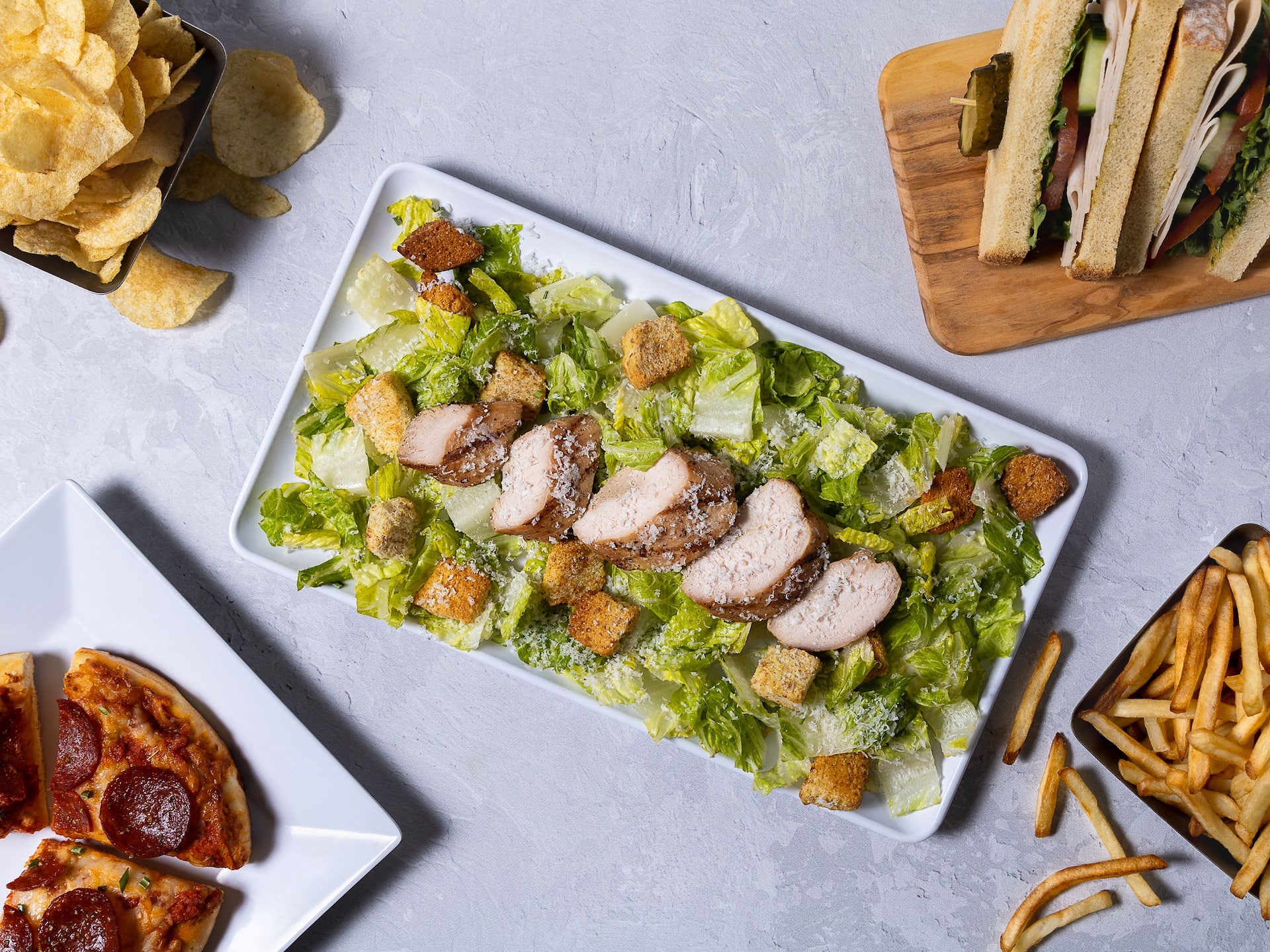 Hyatt HouseHyatt Place Chicken Salad With Pizza And Fries