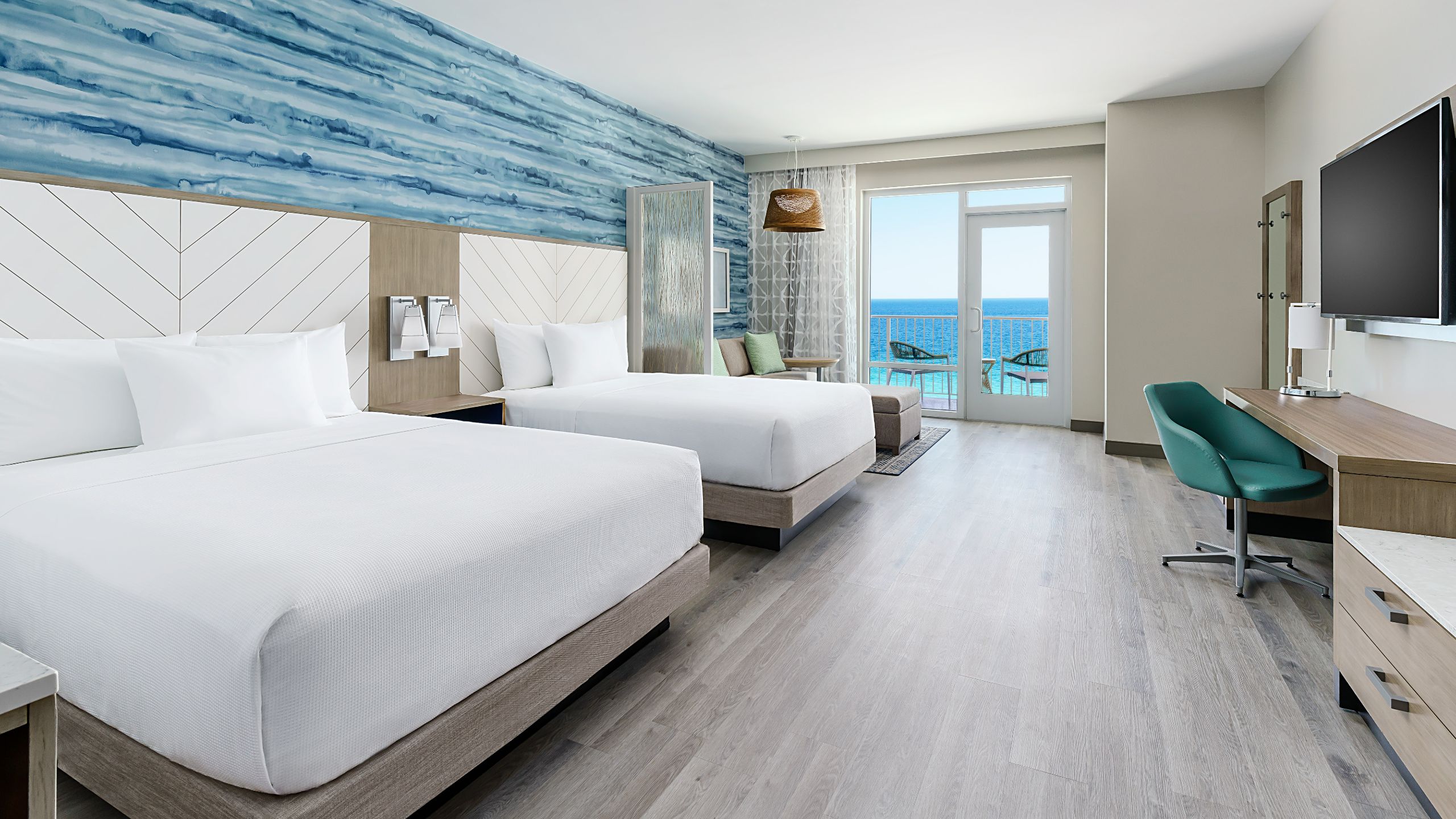 Hyatt Place Panama City Beach / Beachfront Double Queen Beds Desk Area
