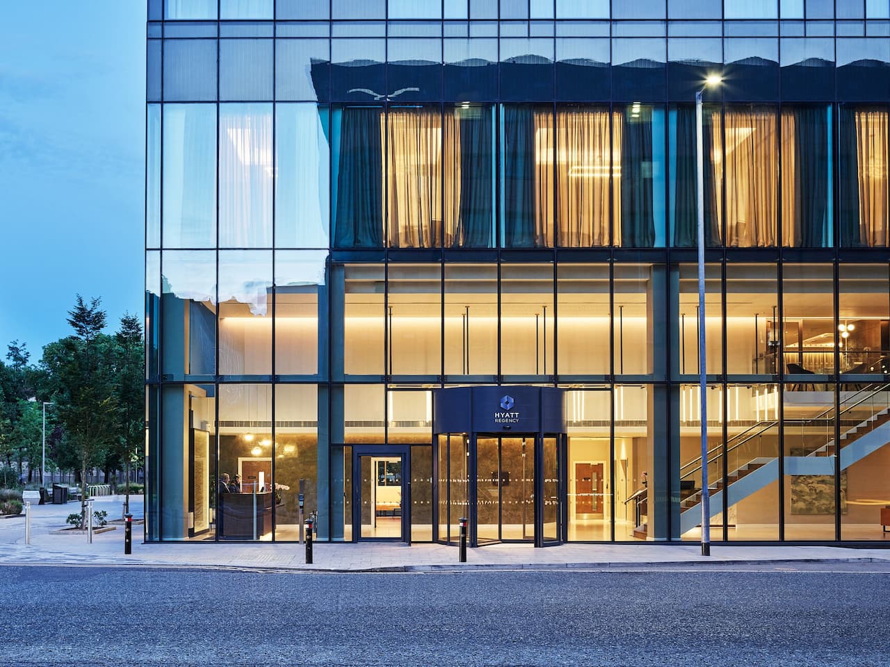 Exterior of Hyatt Regency Manchester at Dusk 