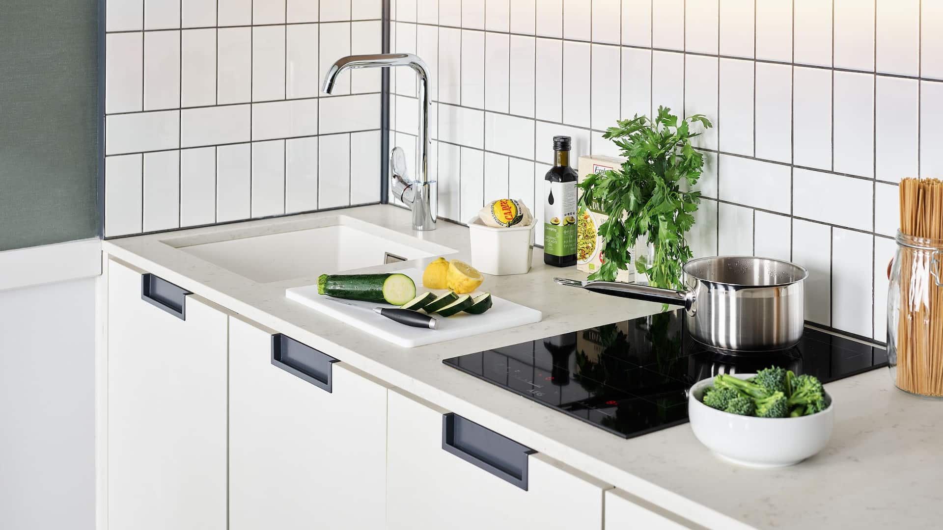 Spacious fully equipped kitchen with dishwasher, induction hob, sink, kettle, a Nespresso coffee machine