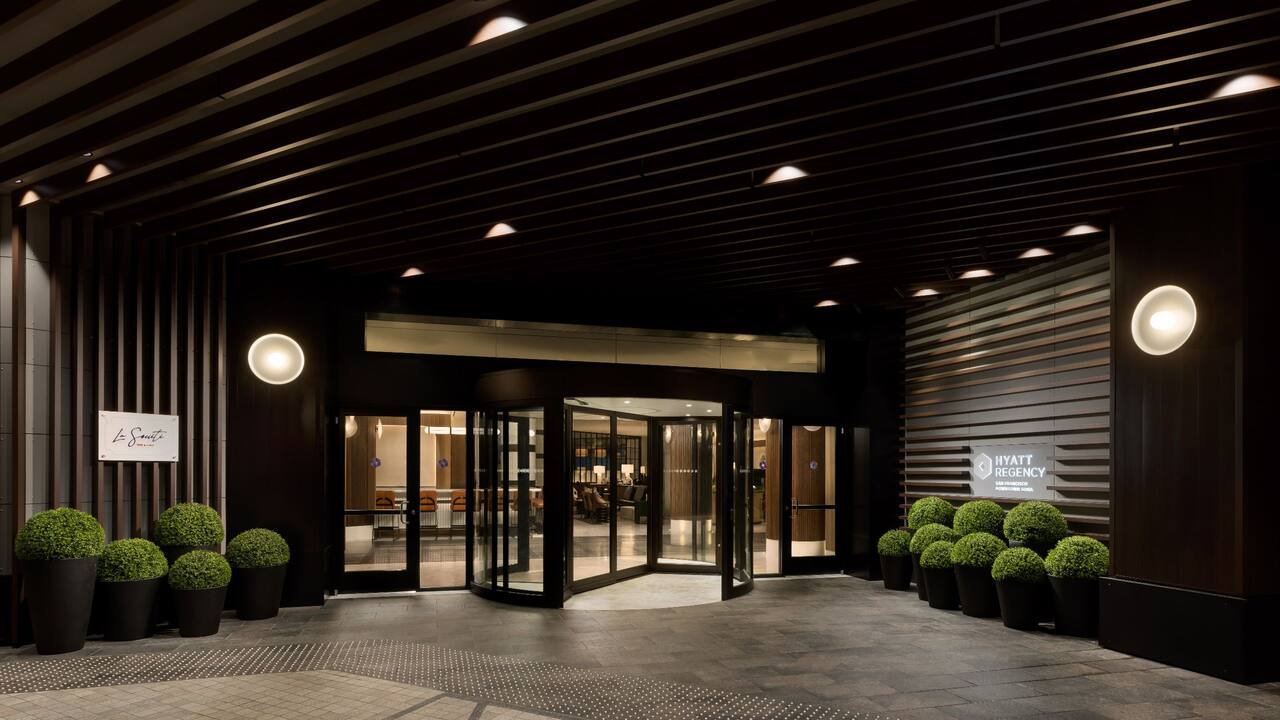 Hotel Porte Cochere at nighttime