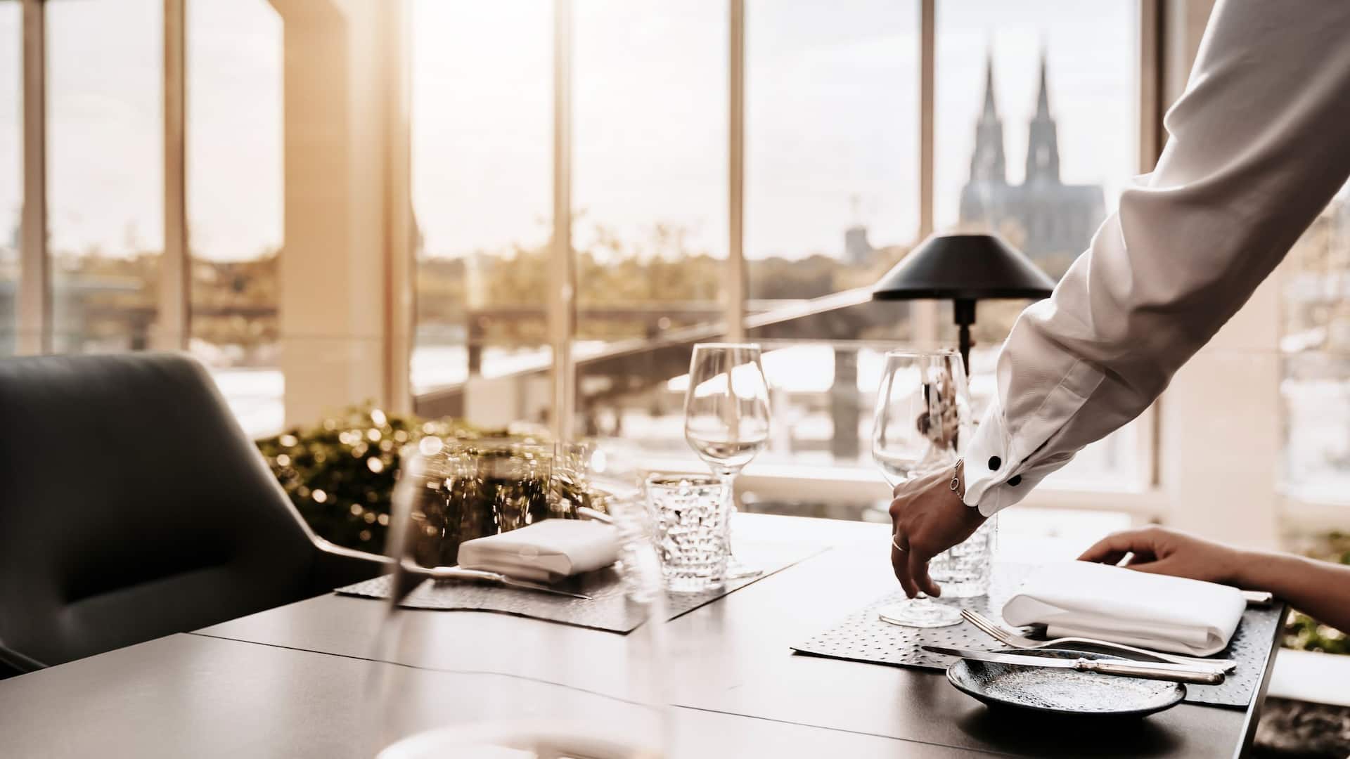 Table is set at Glashaus Restaurant of Hyatt Regency Cologne