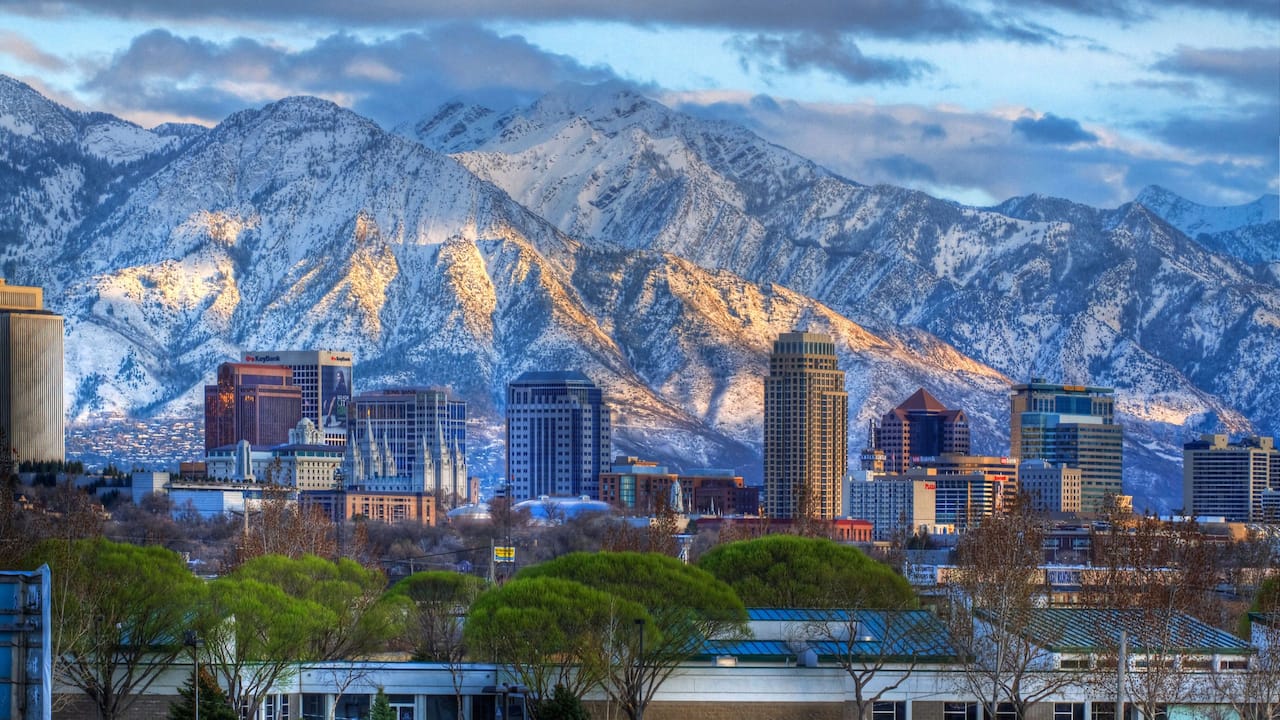 Panoramic View of Salt Lake City Winter Skyline