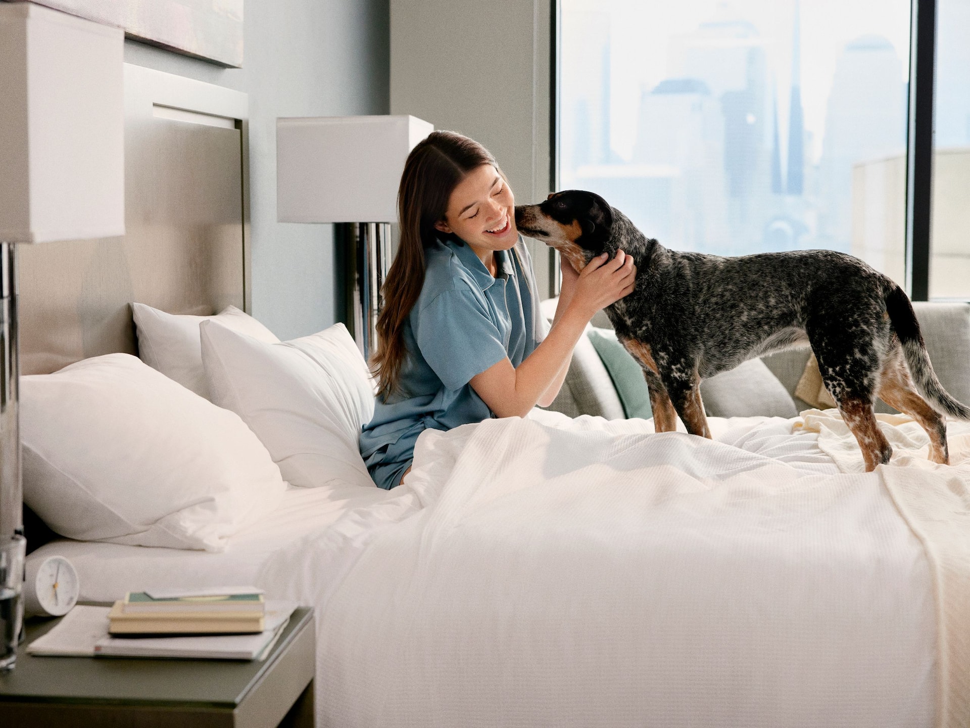 Hyatt House HH_P0655 Woman Dog Bed Guestroom Pet