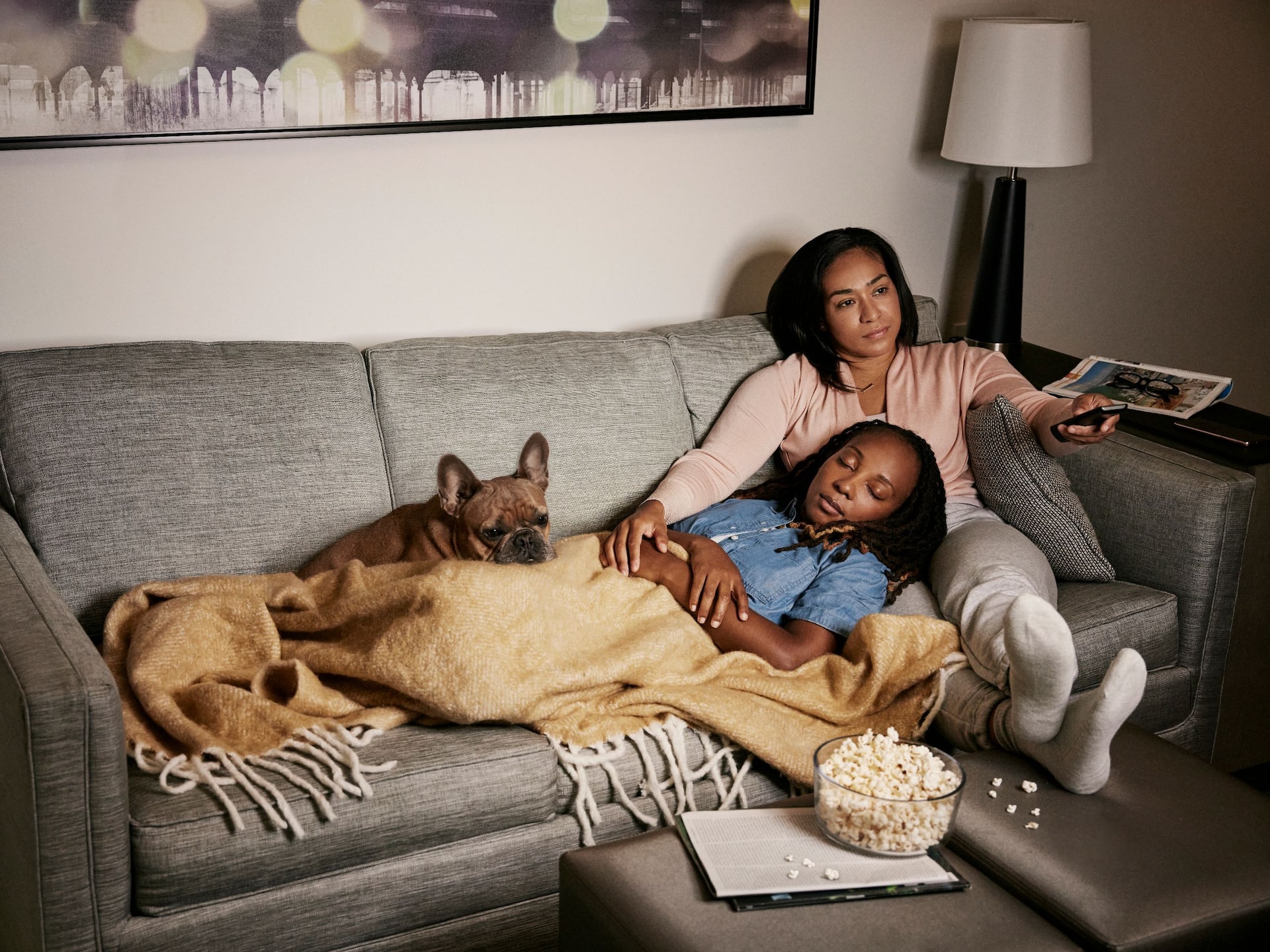 Hyatt House HH_P0668 Couple Women Living Room Sleeping Dog