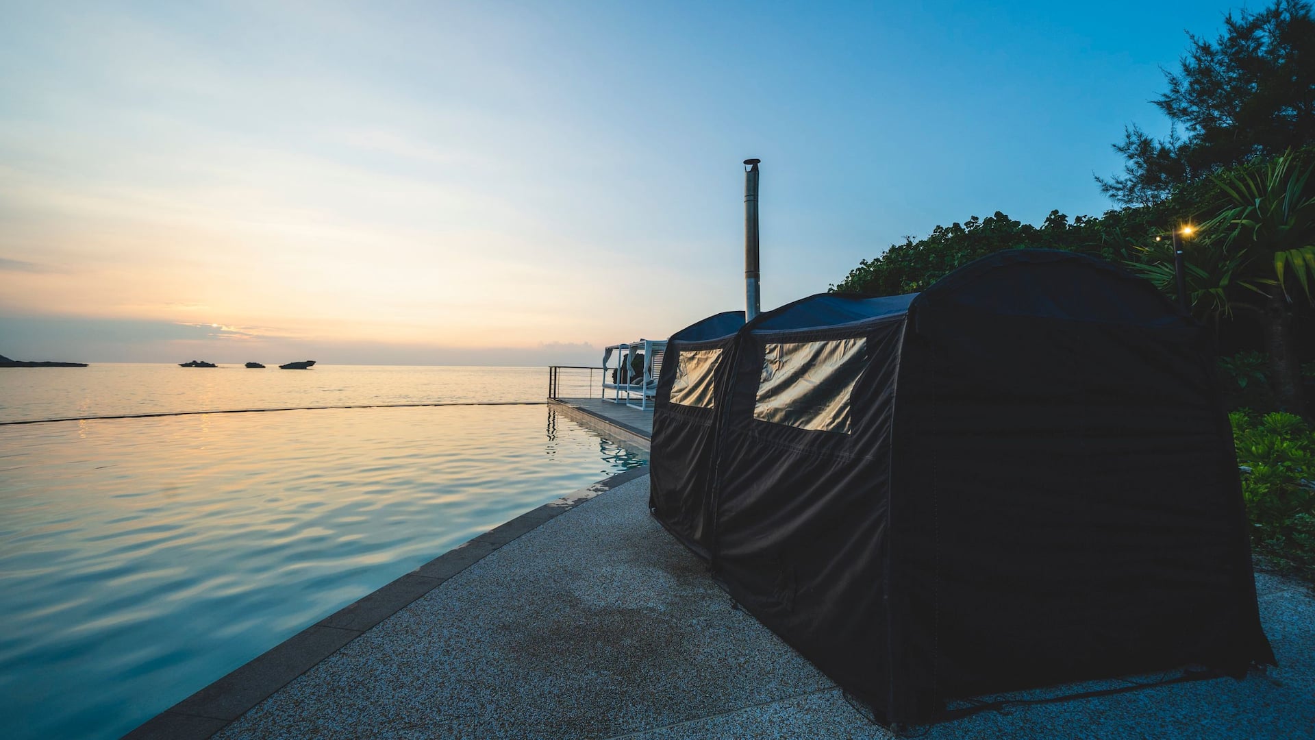 Hyatt Regency Seragaki Island, Okinawa Wellness And Activity Sauna Tent Sunset