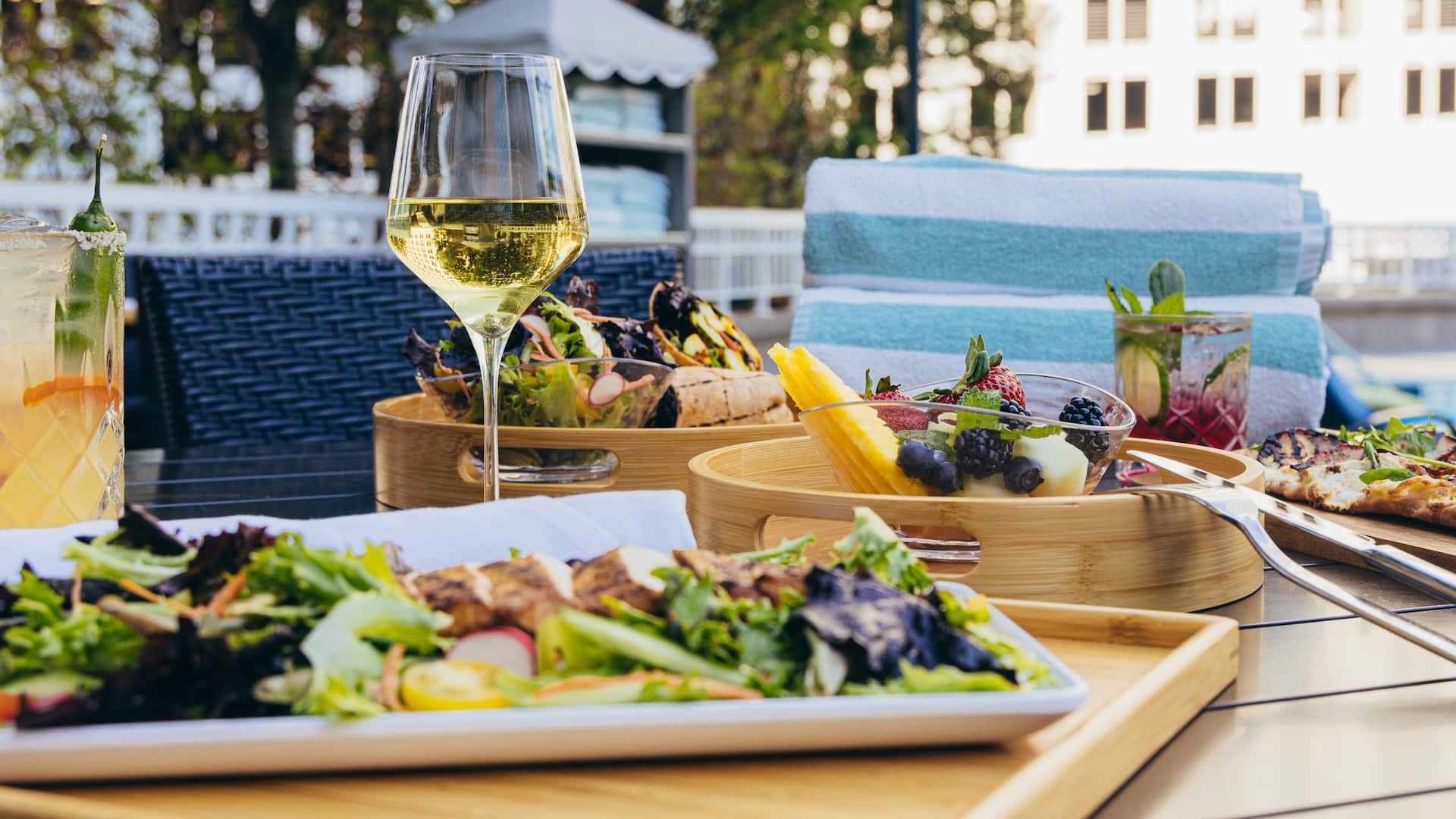 Grand Hyatt Atlanta in Buckhead Lunch Outdoors By Pool Fruit Bowl And Chicken
