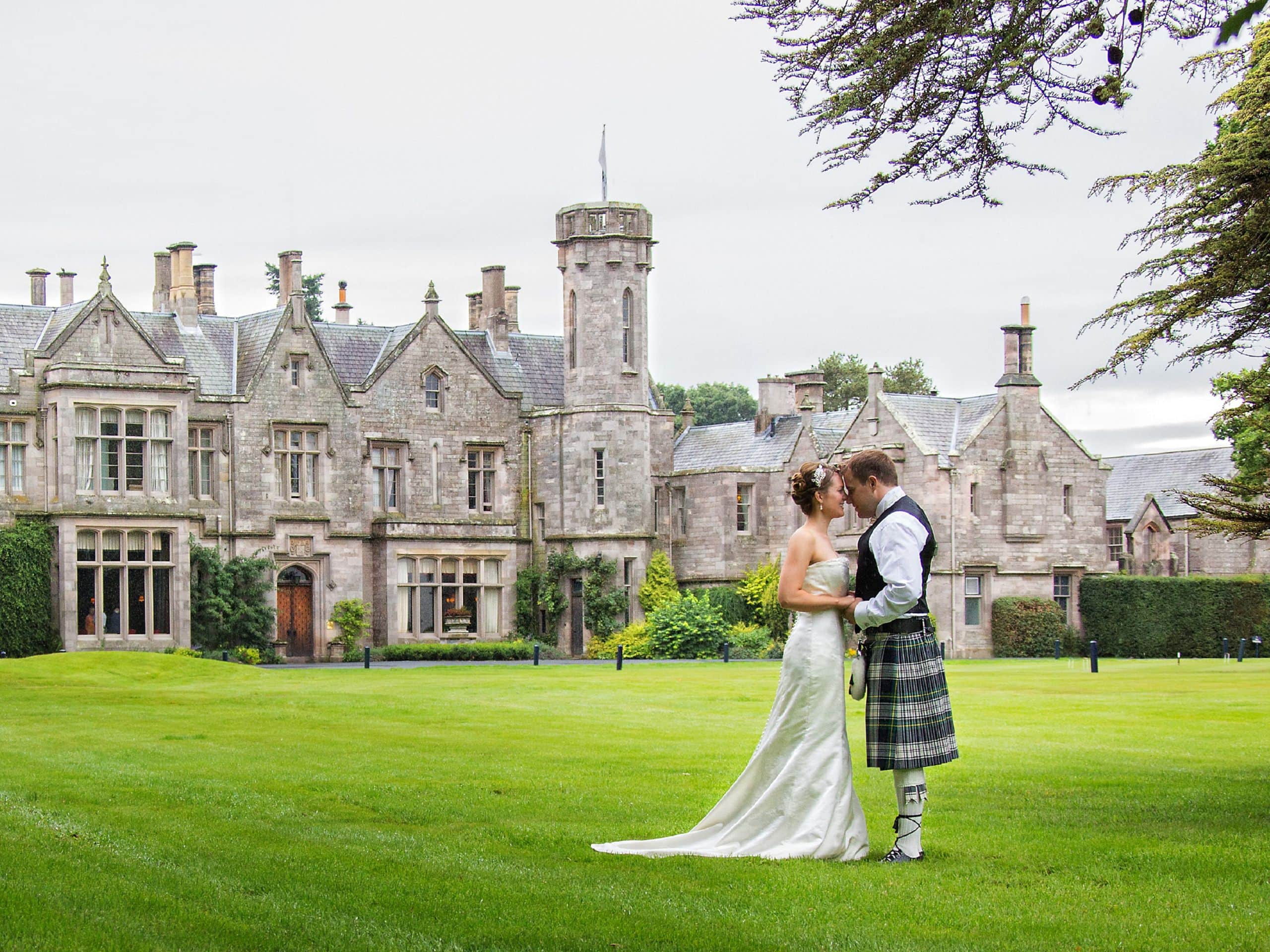 Schloss Roxburghe Golf Hotel Wedding Couple Facade