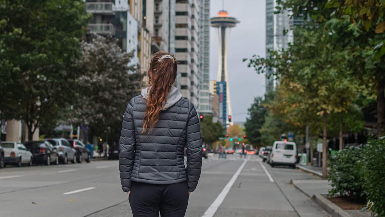 Woman walking in downtown Seattle