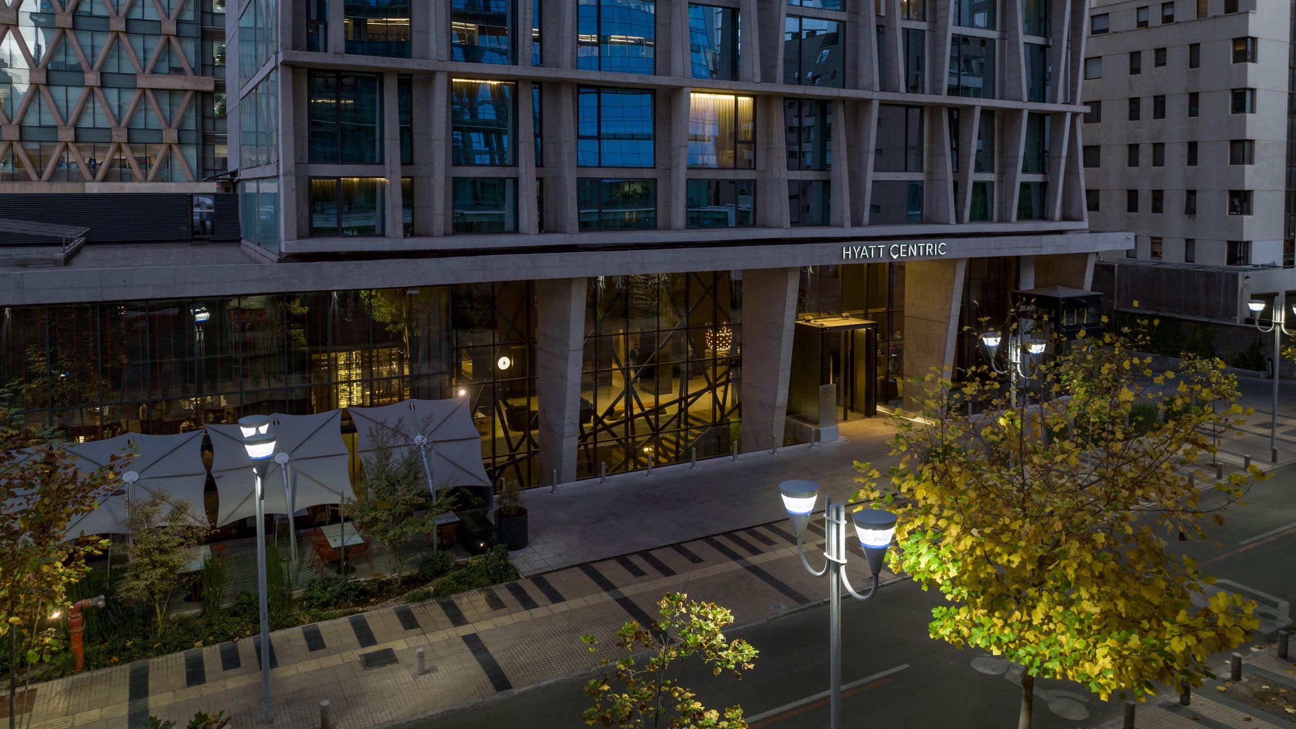 Exterior of Hyatt Centric Las Condes Santiago in the early morning