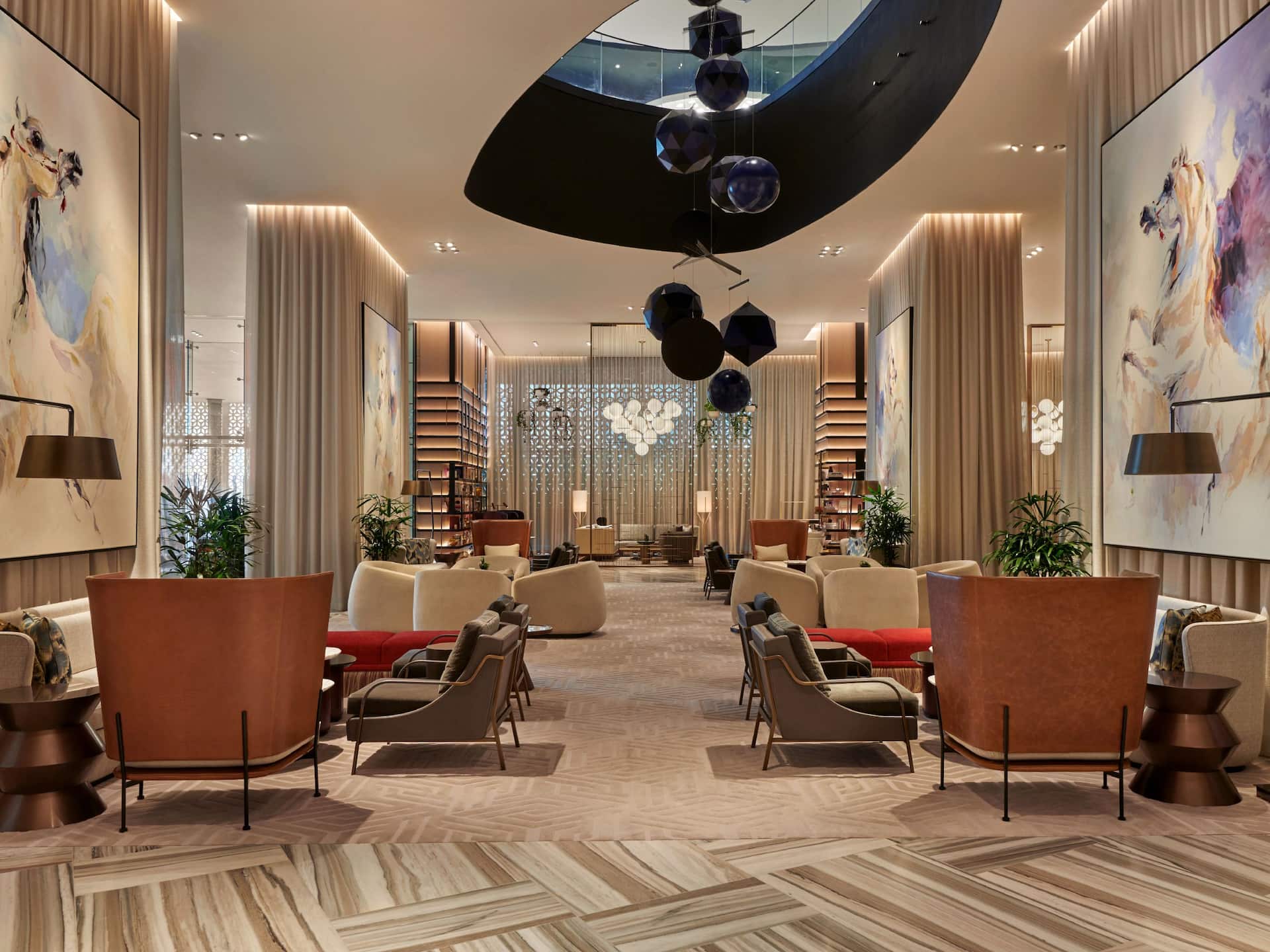Luxurious lobby lounge with light bites and drinks at Saheel Lounge at Grand Hyatt Kuwait