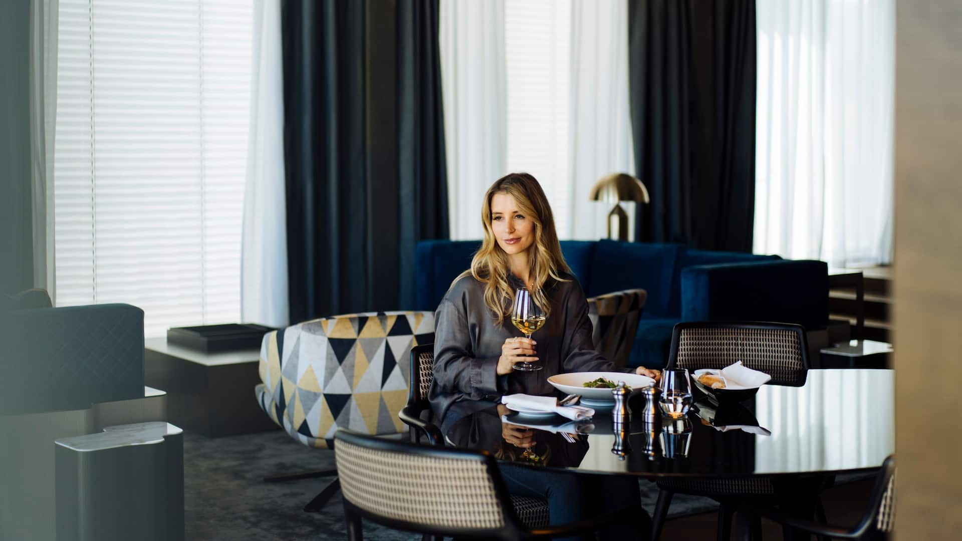 Hyatt Regency Zurich Airport The Circle Presidential Suite Dinning Space Woman Wine