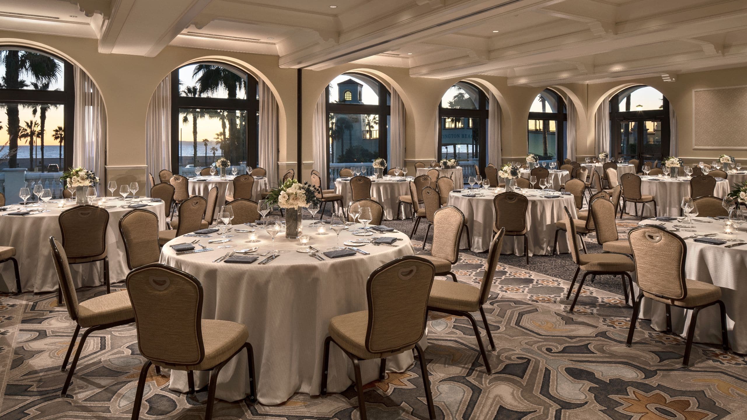 Hyatt Regency Huntington Beach Resort and Spa Vista Ballroom Round Tables Sunset