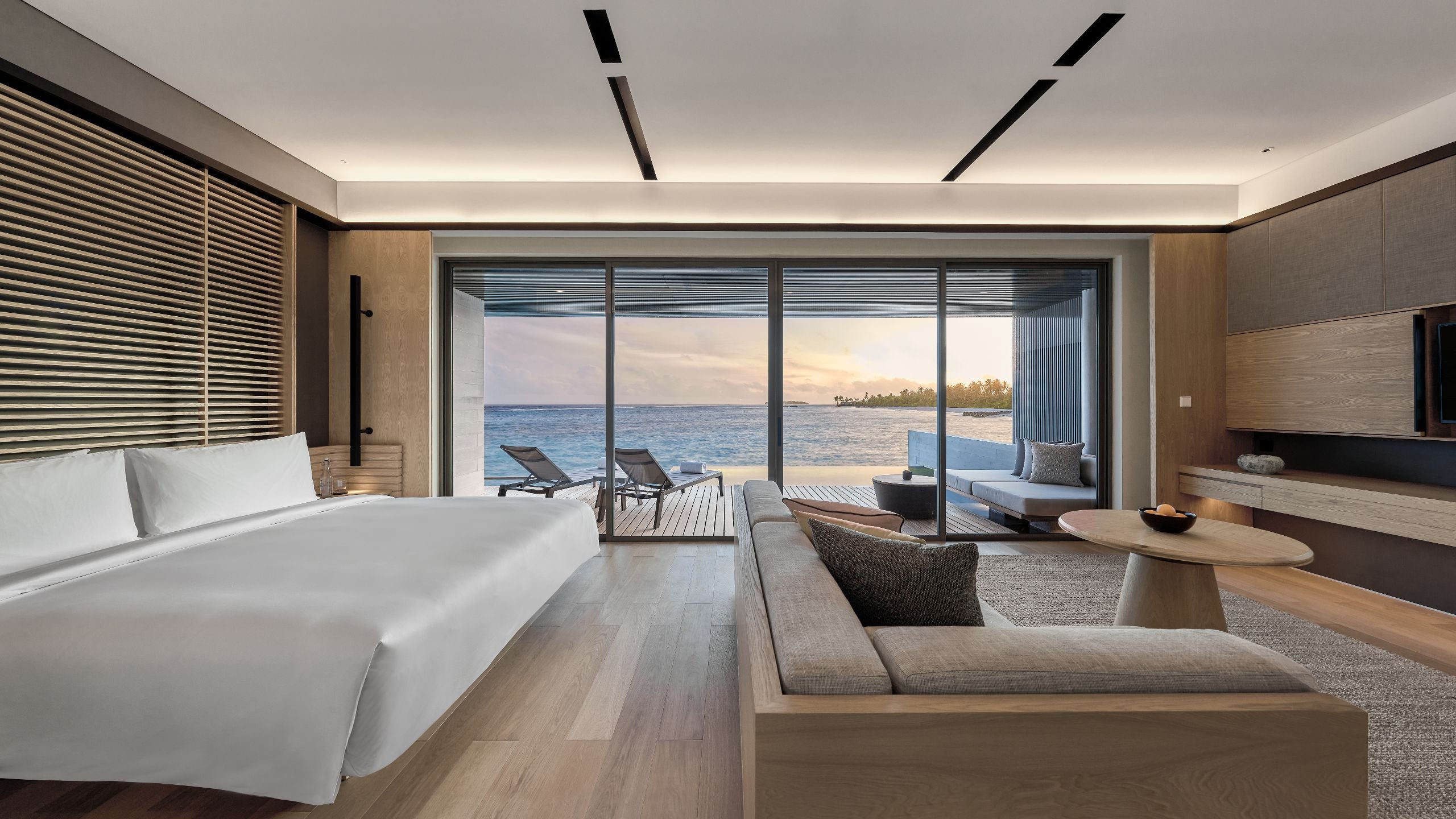 Alila Kothaifaru Maldives Sunset Water Villa Bedroom Sunset