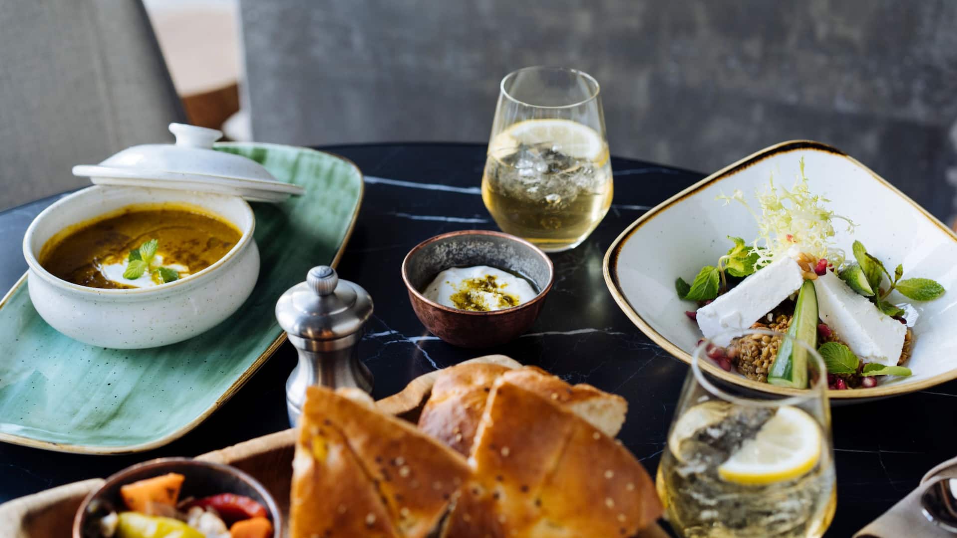 Hyatt Regency Zurich Airport The Circle Feta Salad Babel Bread Soup