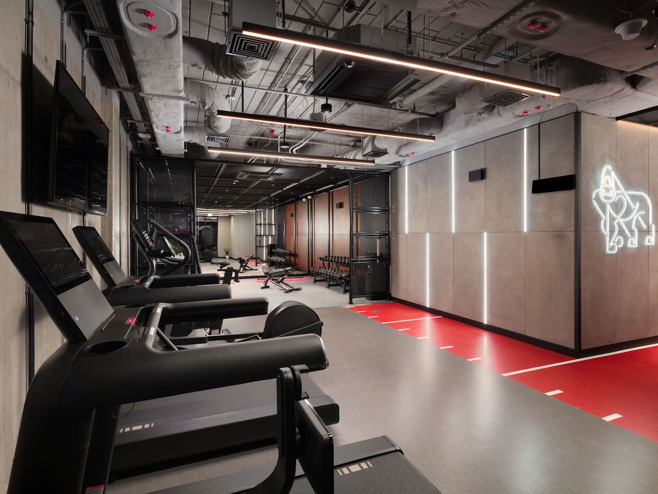 Fitness Center with selection of cardio equipment, free weights and yoga corner