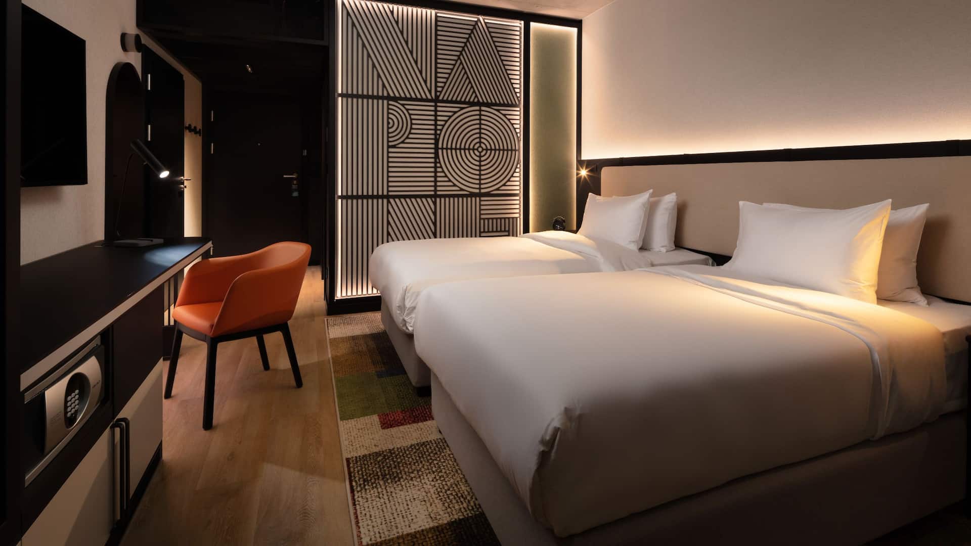 Hyatt Place Krakow Twin Guestroom Evening Setting