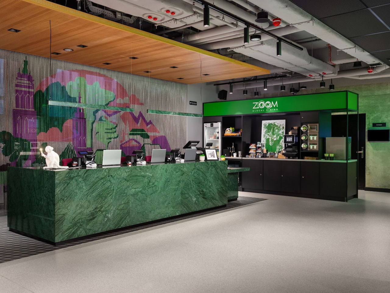 Reception desk and The Market with 24/7 grab-and-go convenience
