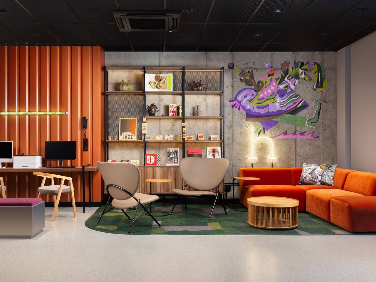 Business corner with computers and seating