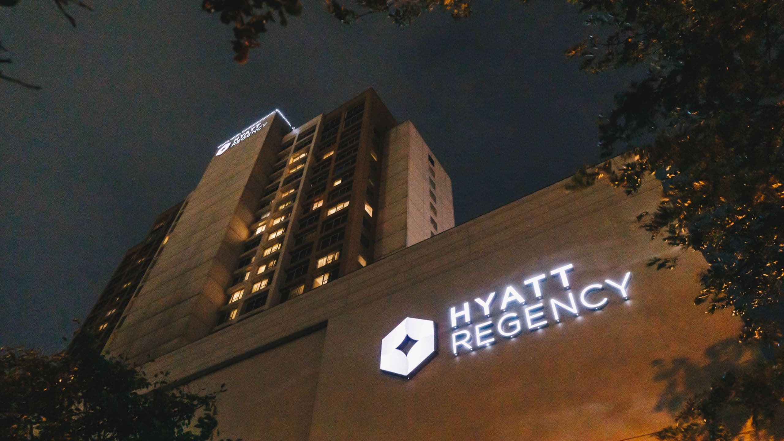 Hyatt Regency Bellevue on Seattle's Eastside Exterior Signage Evening