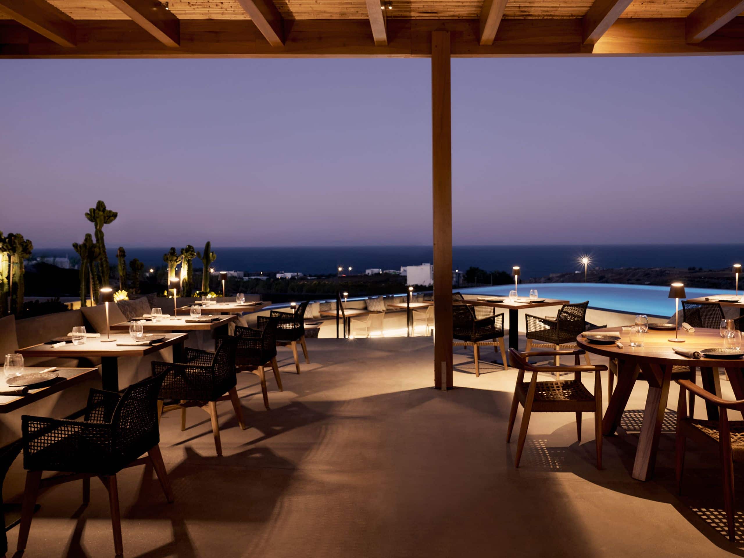 Magma Resort Santorini Magma Seating Night View