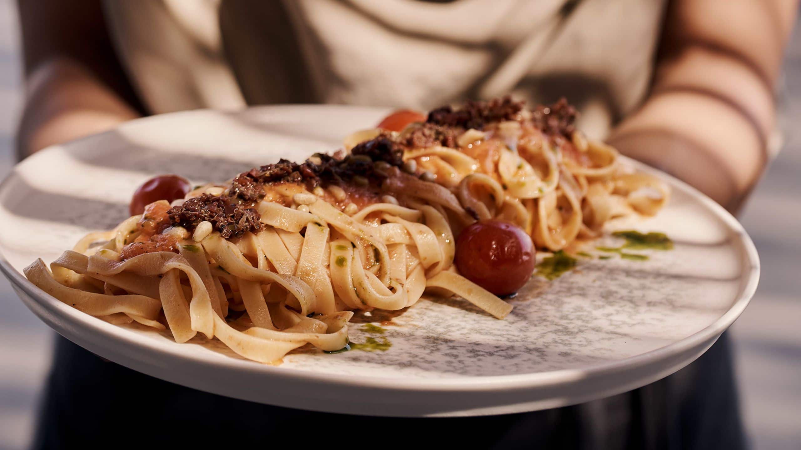 Magma Resort Santorini Restaurant Waitress Pasta Linguine