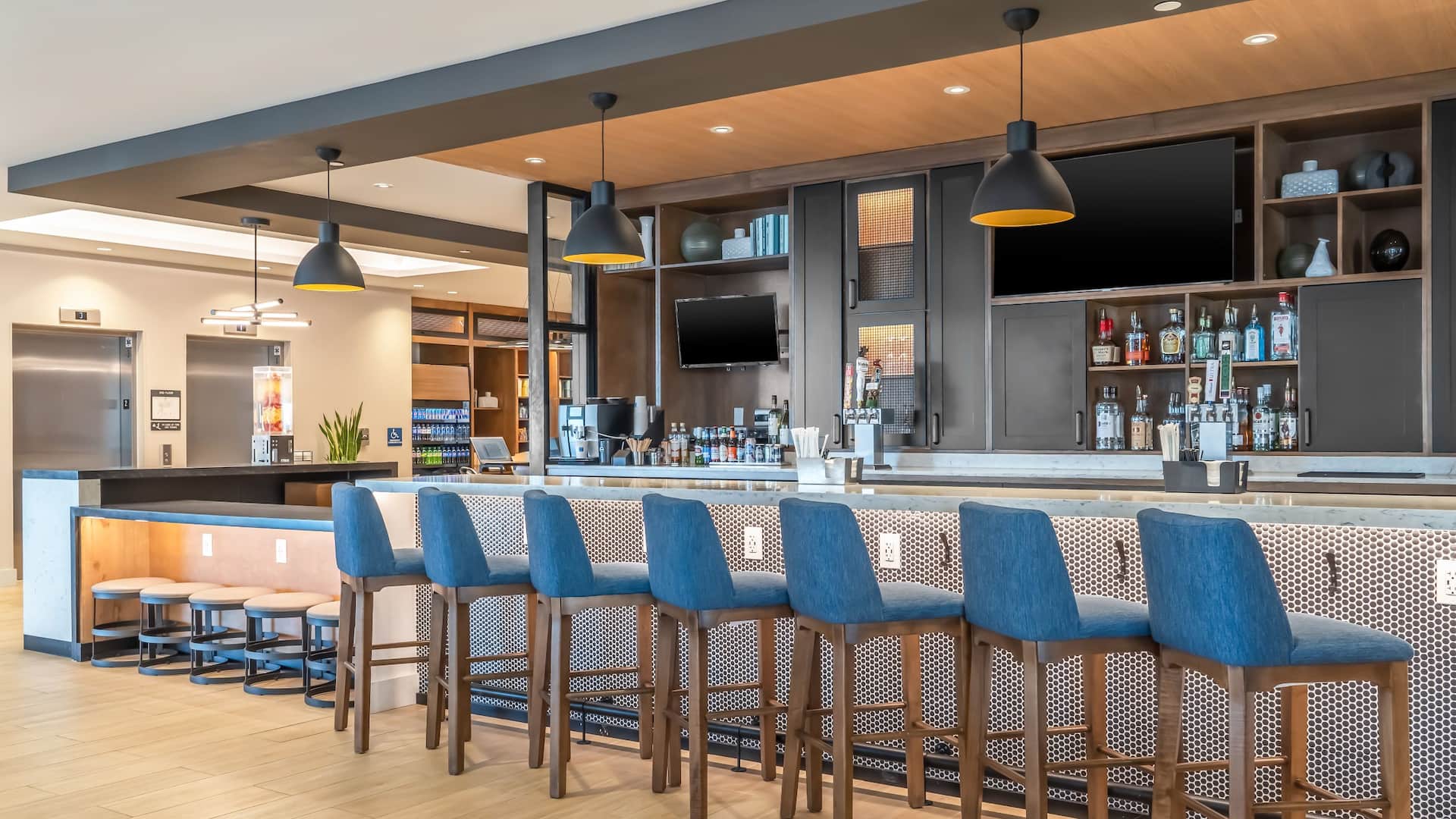 Hyatt Place Gainesville Downtown Bar Blue Barstools