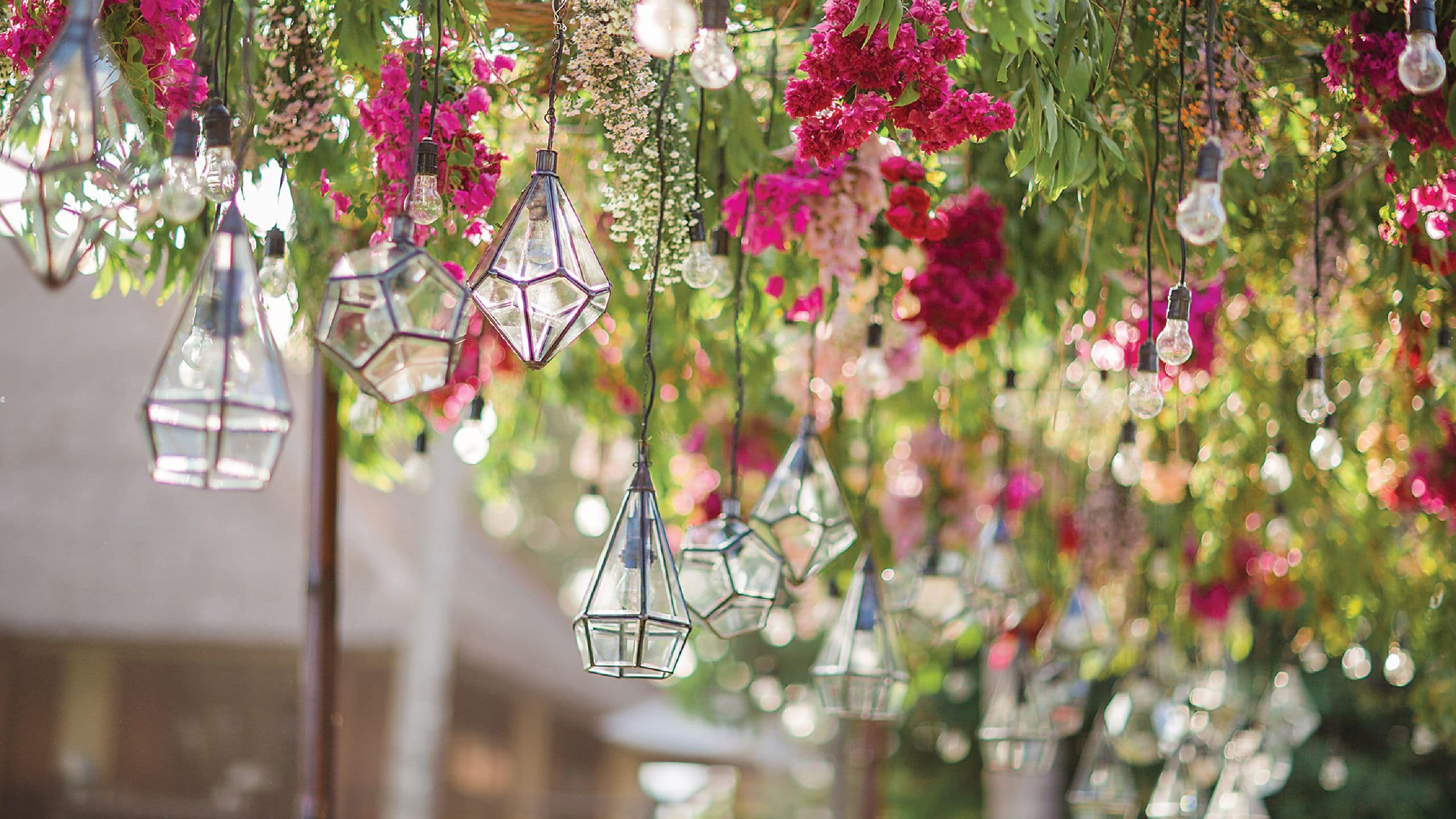Alila Manggis Wedding Reception Dinner Hanging Lights Detail