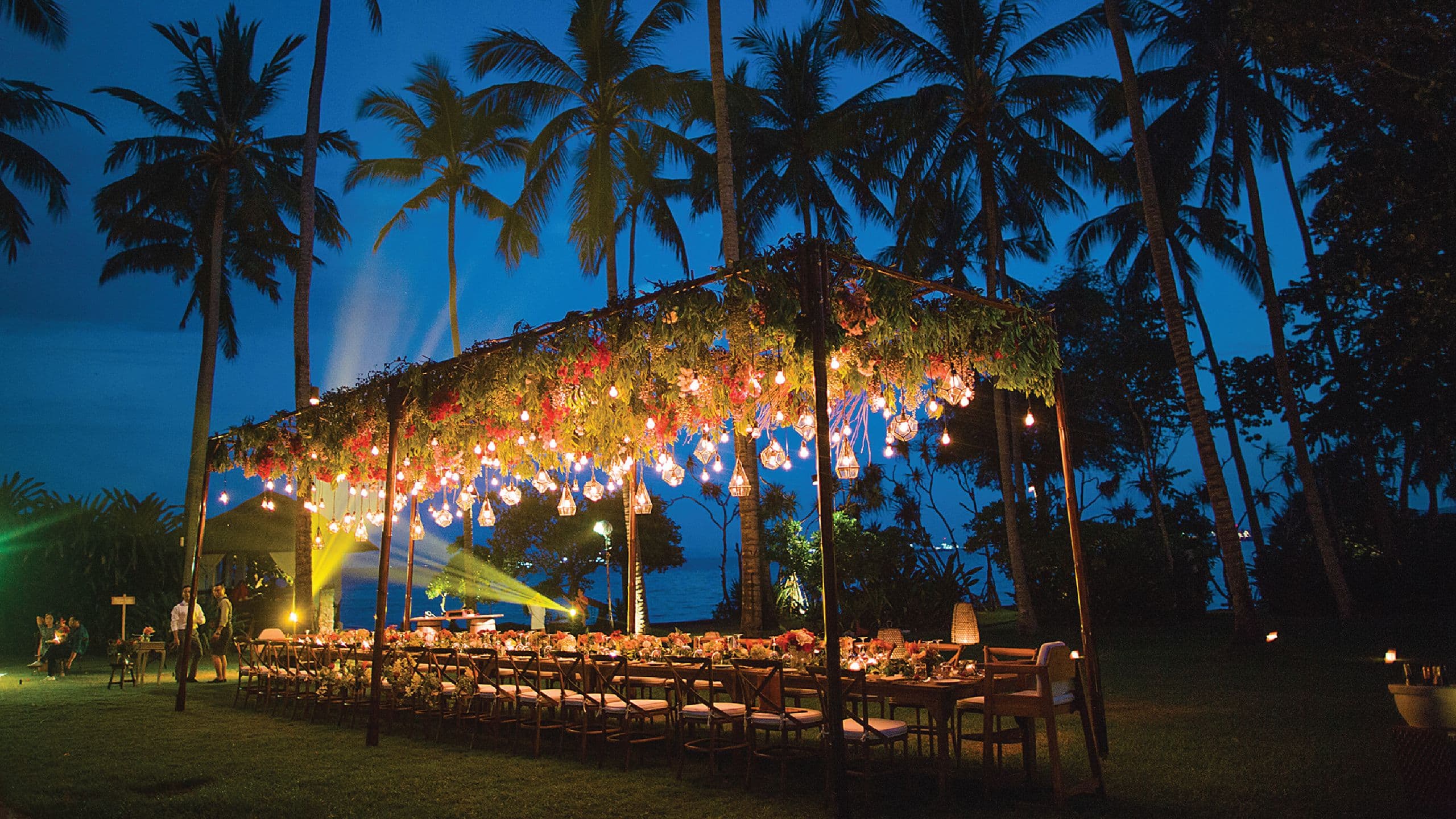 Alila Manggis Wedding Reception Dinner Dining Table Night