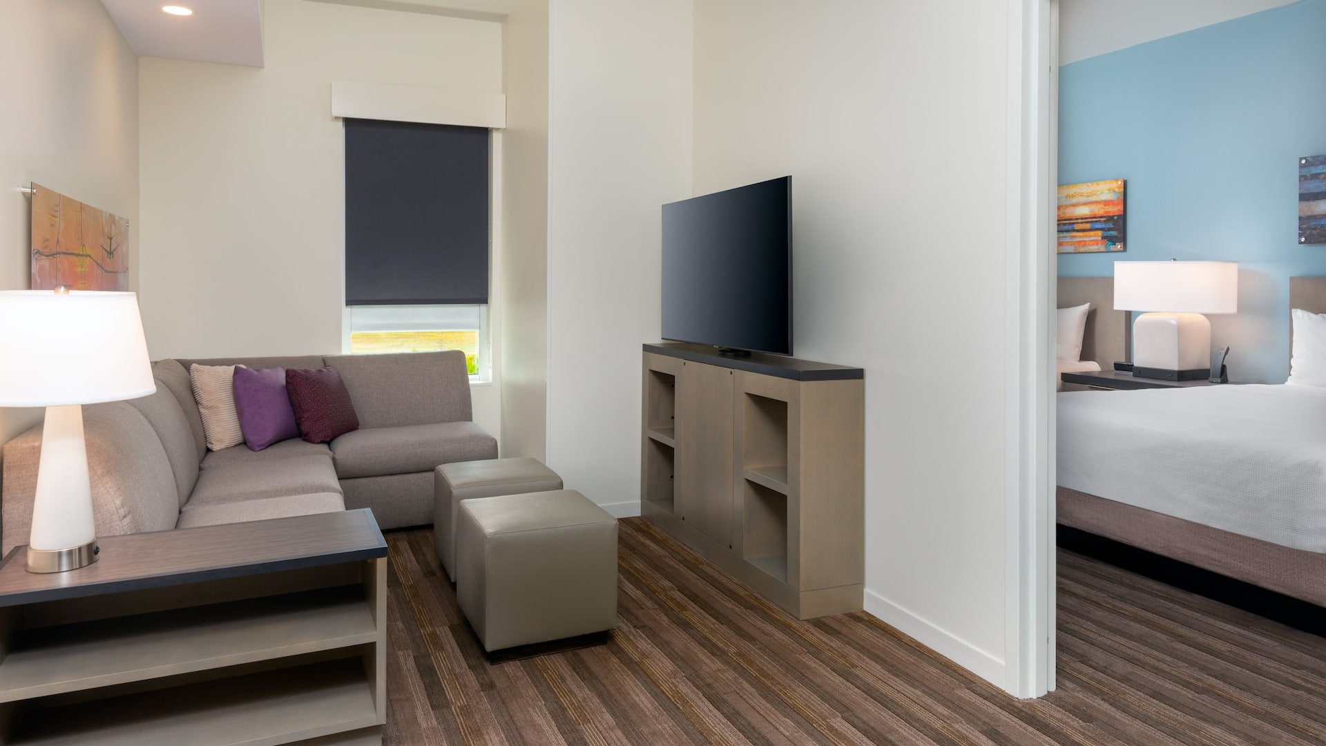 Hyatt House Orlando Airport One Bed Kitchen Queen Beds Living Room