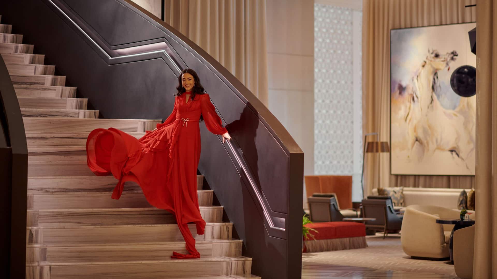 Grand Hyatt Kuwait Lobby Staircase Woman
