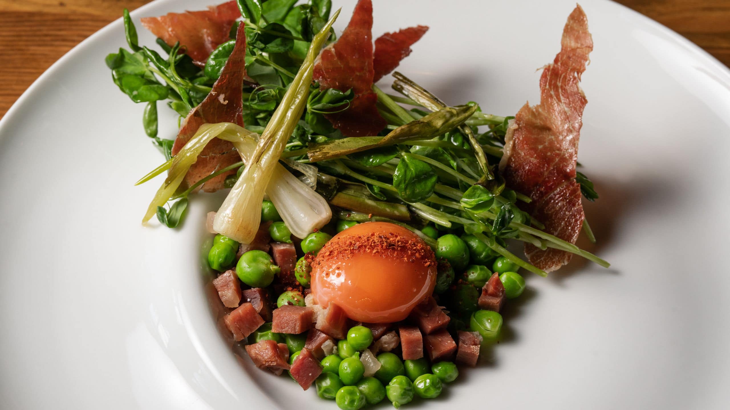 The Chatwal Lodge Peas Egg Prosciutto