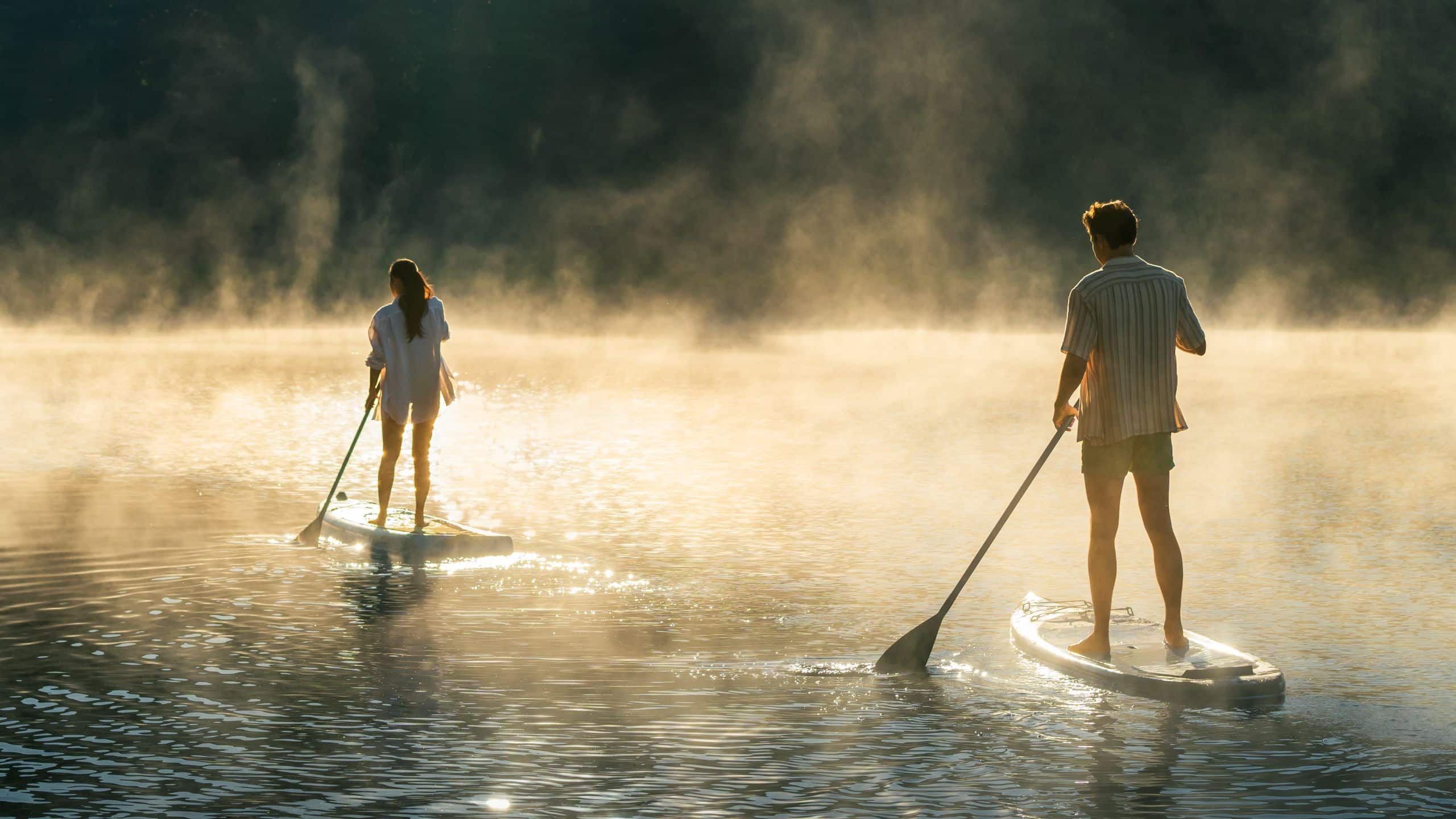 2 of 2 The Chatwal Lodge Lake Paddleboard Couple Morning Mist