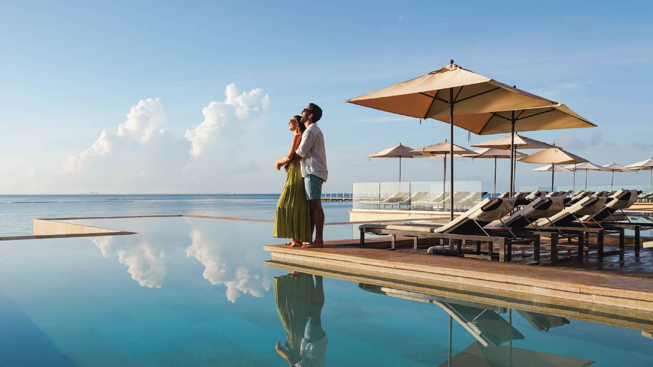 Pool Couple Hug View