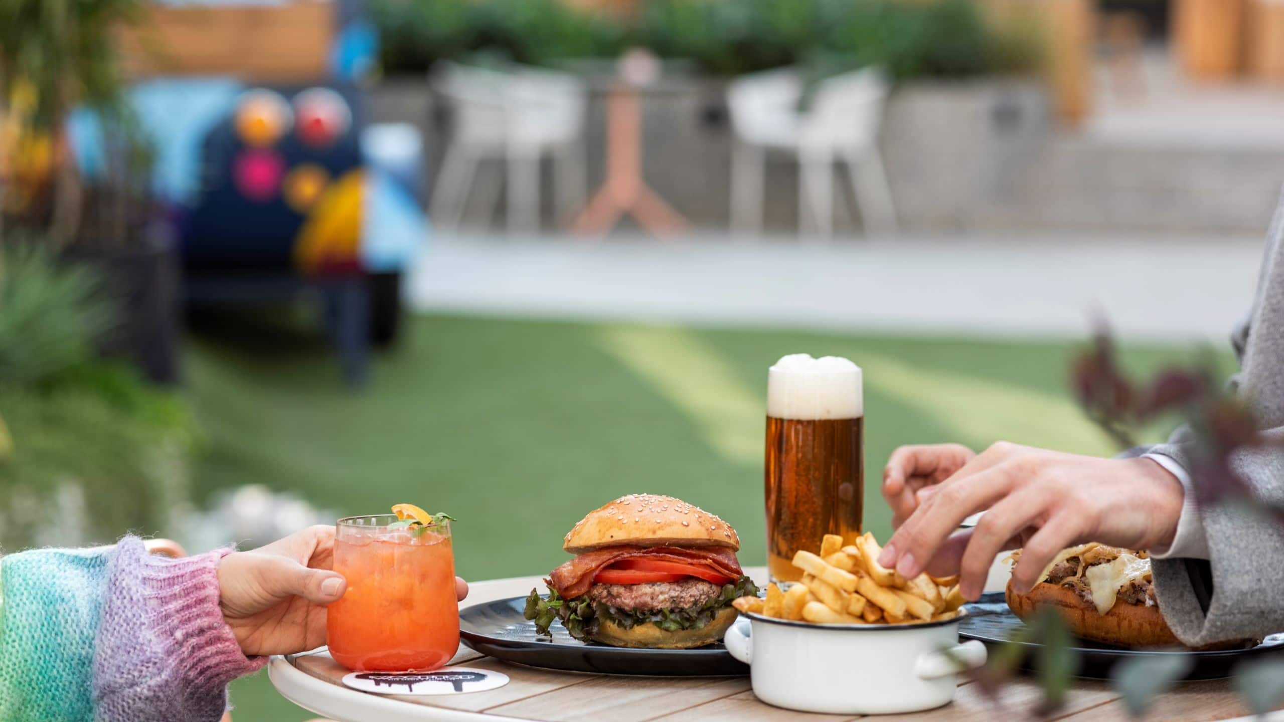 Andaz Mexico City Condesa Wooftop Burger And Orange Cocktail