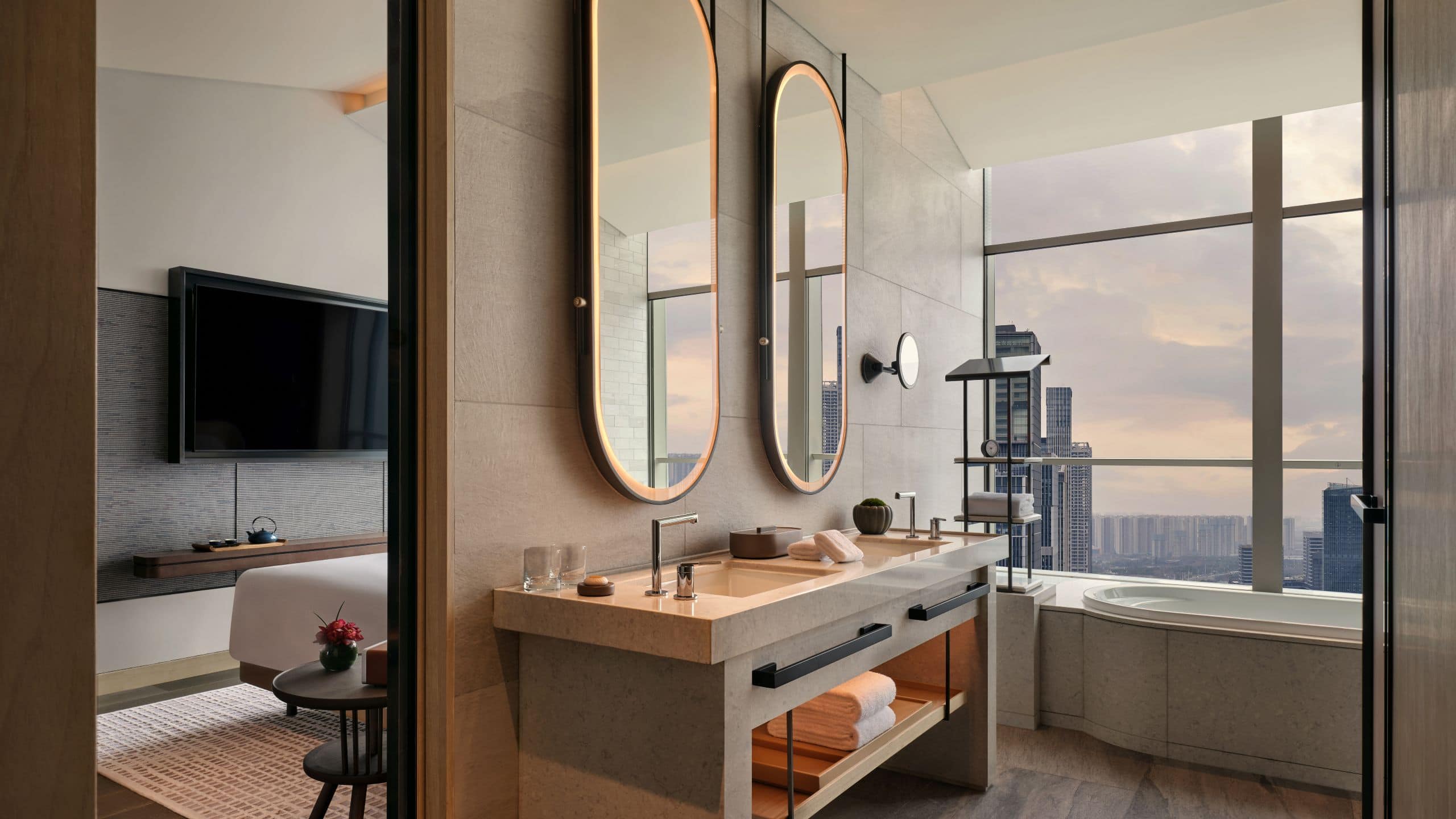 Andaz Nanjing Hexi Deluxe Suite River View Bathroom Double Vanity